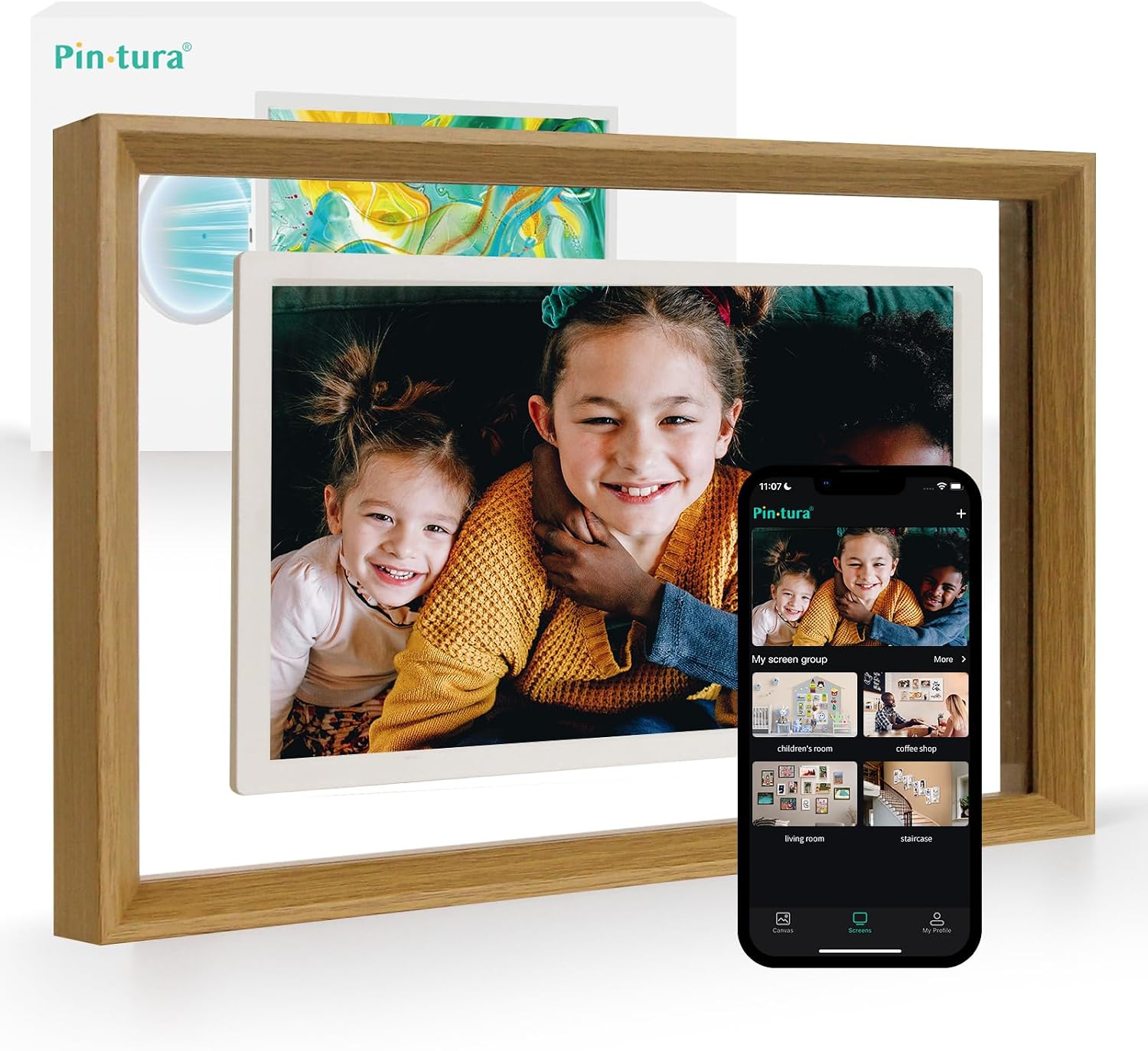 16" Grey WiFi Digital Picture Frame - 1920 * 1080P FHD Photo Frame Magnetic Wall Mount, 64GB+8G Cloud, Auto-Rotate, Family Sharing Photos/Videos Instantly via App& Pet-Friendly Brightness Control