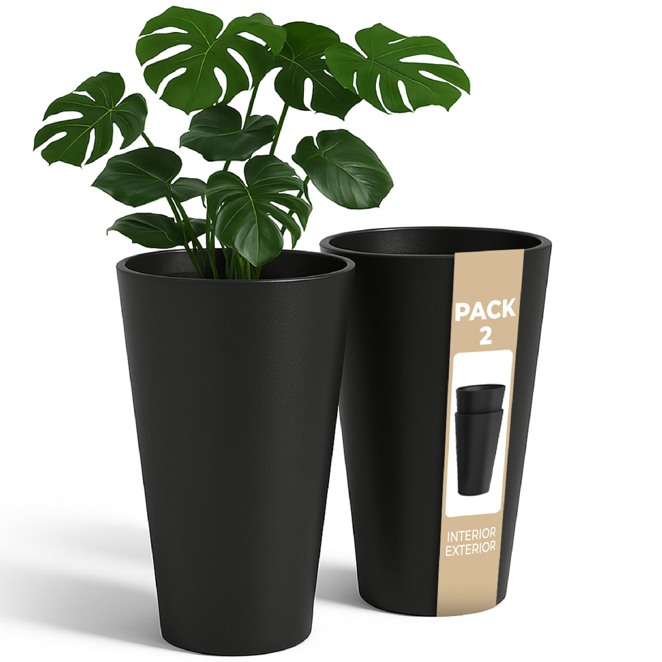 Hohe Blumentpfe fr den Auenbereich. Grosse 30 cm Tpfe fr  Zimmerpflanzen 2 Stck Groe Hohe Plastikpflanztpfe bertopf aus kunsstoff  fr Blumen Hohe Tpfe fr Innen (Packung 2 Schwarz einfarbig): Amazon.de:  Garten