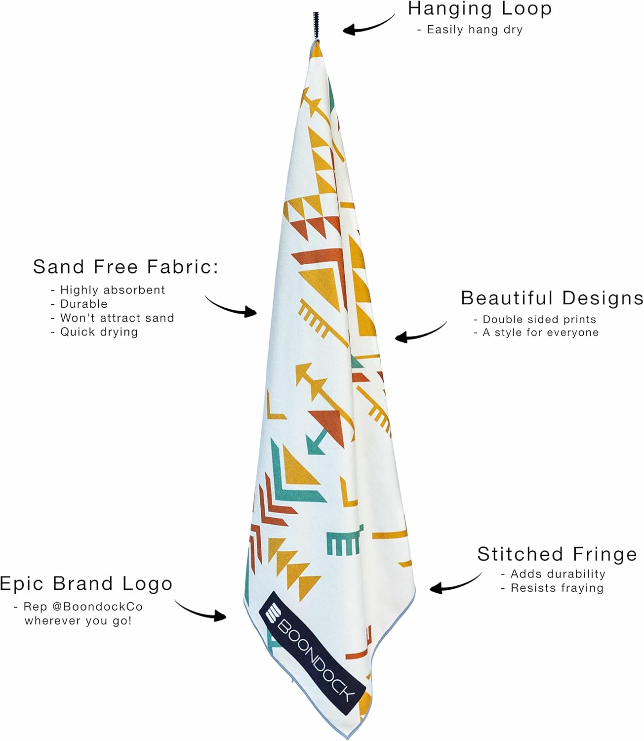 Boondock Co | Premium Quick Dry & Sand Free Adventure Beach Towel & Camping Towel | Perfect for Beach, Yoga, Gym, Travel and Pool | Free Hand Towel Gift (Solas, Beach Towel + Hand Towel)