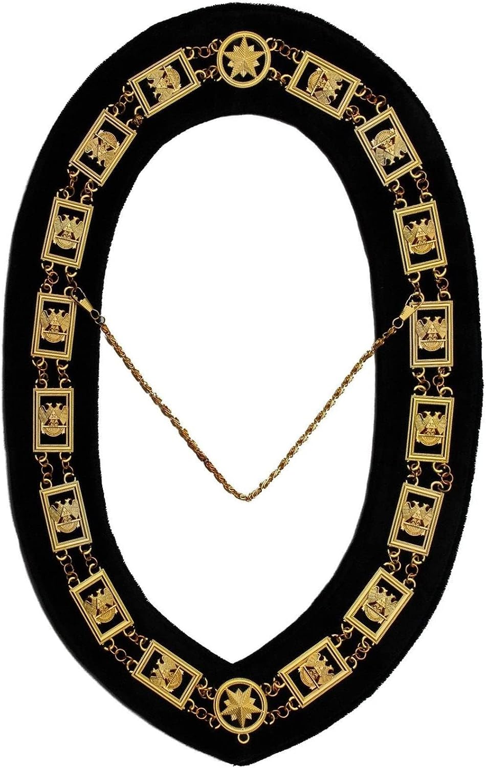 BRICKS MASONS 32Nd Degree - Wings Down Scottish Rite Chain Collar - Gold/Silver On Black