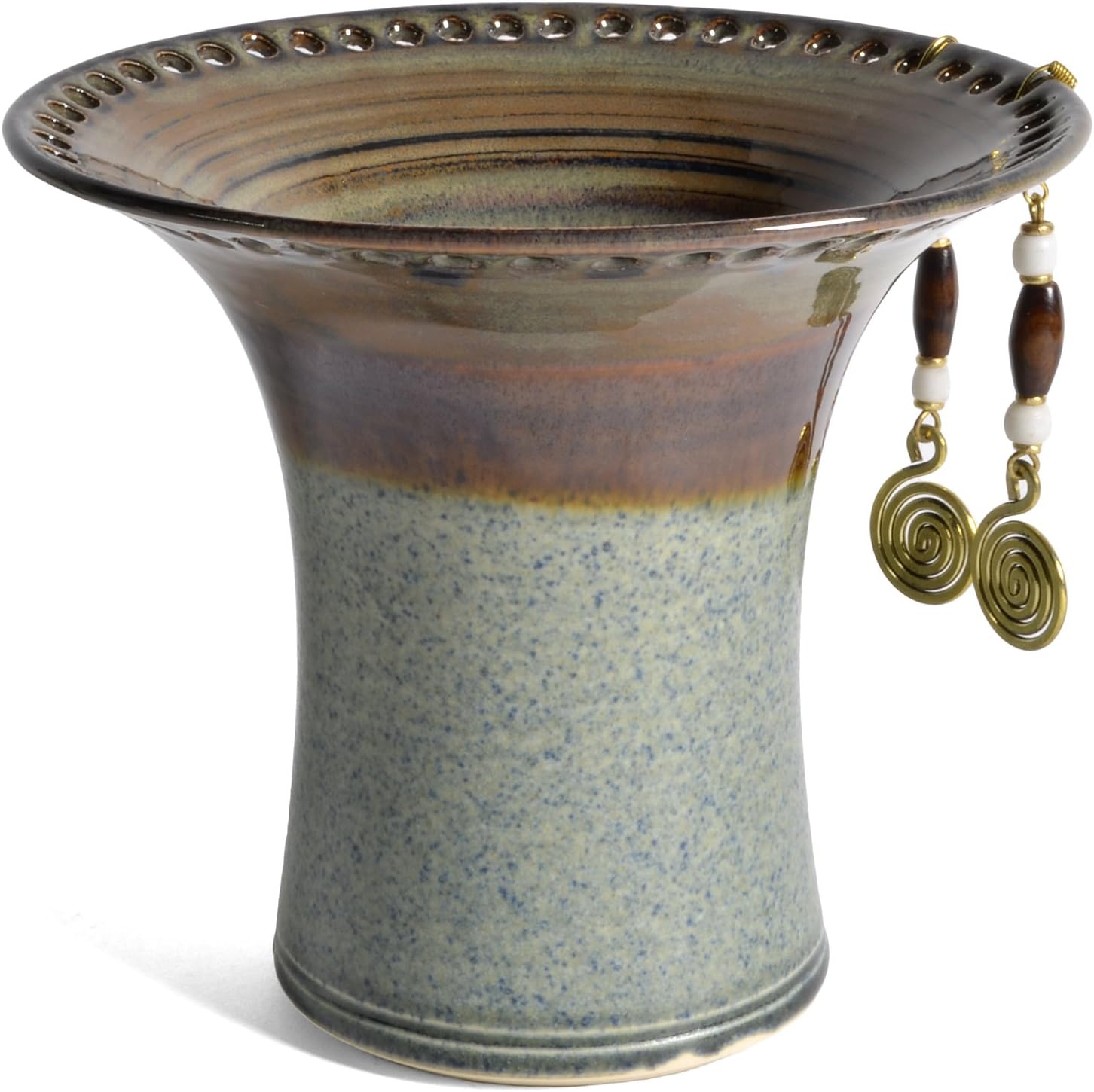 Barb Lund Pottery Earring Holder, Brown/Blue