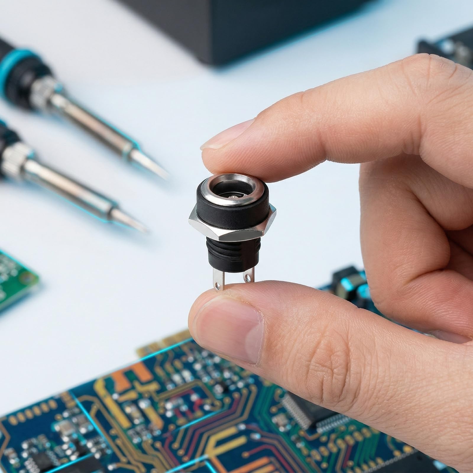 Nivofu 6x Presa Jack Alimentazione DC 5.5 x 2.1 mm, Connettore Femmina da Pannello a 2 Pin con Dado e Rondella, Adattatore di Montaggio in Metallo per Progetti Fai-da-Te, Riparazioni Elettroniche