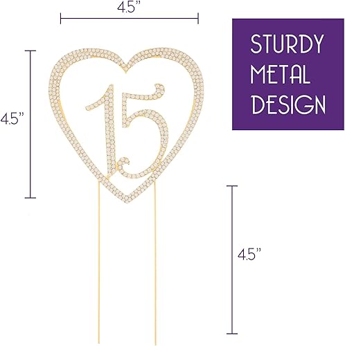 Miniatura 2 de Ella Celebration Decoración de pastel de 15 corazones, decoración de metal con diamantes de imitación de quinceañera para fiesta de cumpleaños