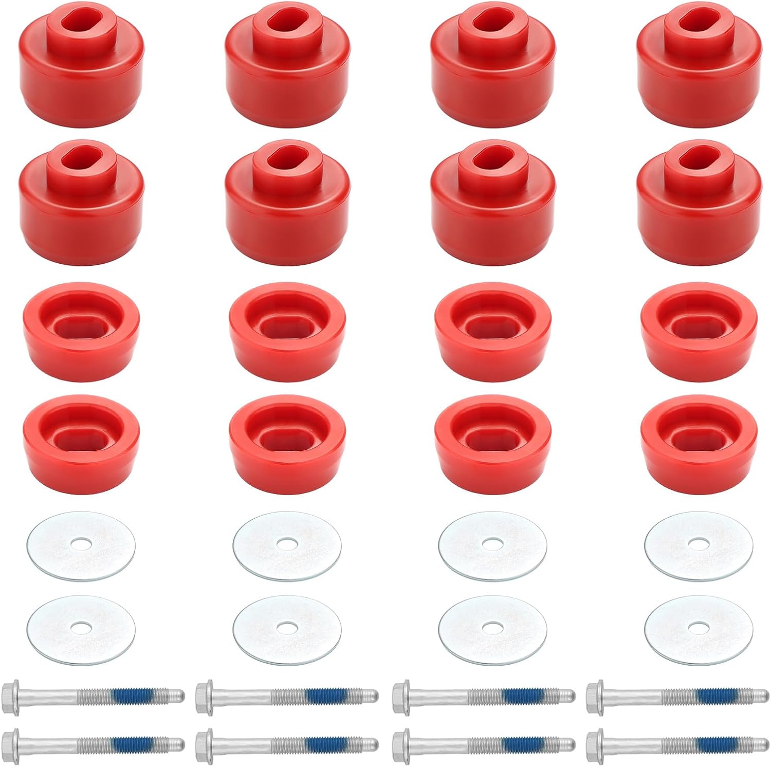 7-141 Polyurethane Body & Cab Mount Bushing Kit for 1999-2014 Chevy Silverado & GMC Sierra 1500/2500 2WD/4WD - Includes Washers Bolts 1999-2004 Replaces# 11516868 15704260 (Red)