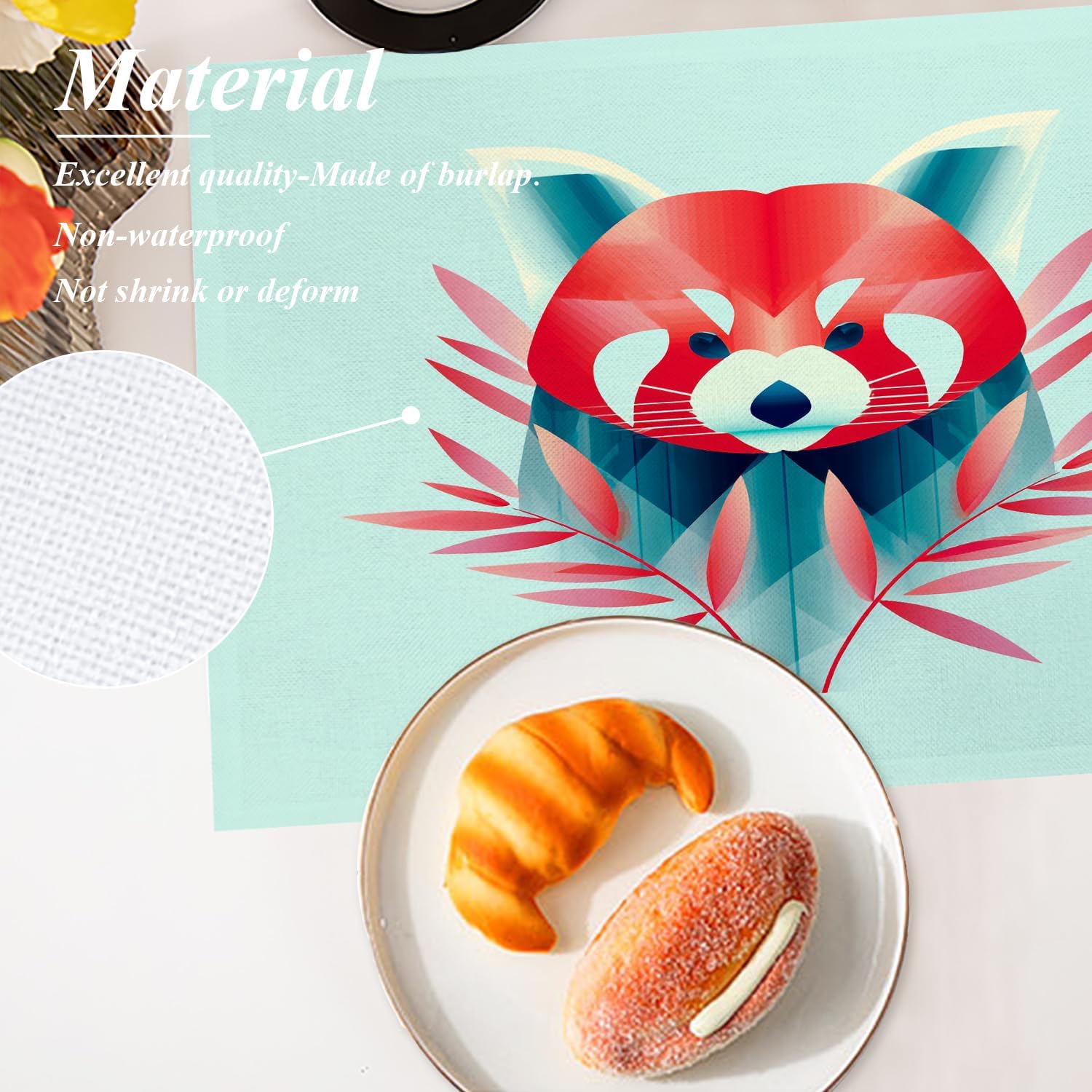 Shrahala Adorable Animal Art Geometric Placemats, Simple Nature Elements Table Mat Linen Burlap Washable Double-Deck Heat Insulation for Dining Table Kitchen Table Set of 4 (12 x 18 inch)