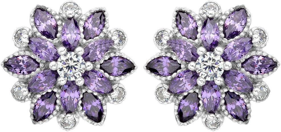 EleQueen 925 Sterling Silver Full Cubic Zirconia Bridal Flower Stud Earrings 15mm for Women, Valentine's Day/Mother's Day/Christmas Jewelry Gift