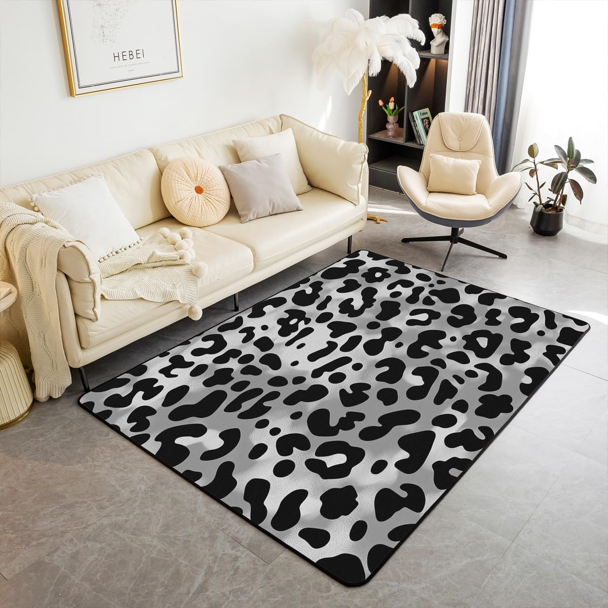 Erosebridal Gray Leopard Area Rug 5x7,Cheetah Print Carpet,Grey Tie Dye Accent Rug Set Non Shedding,Safari Animal Grunge Black Area Runner Rug for