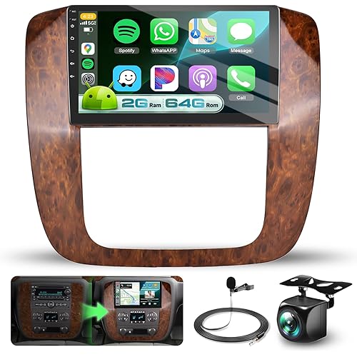 2G+64G Car Radio for GMC Yukon Tahoe Suburban Chevy Silverado 2007-2013 Android 13 Stereo Upgrade with AM/FM/RDS DSP Carplay/Android Auto, 9 inch IPS Touch Screen Radio BT Mirrorlink Backup Camera