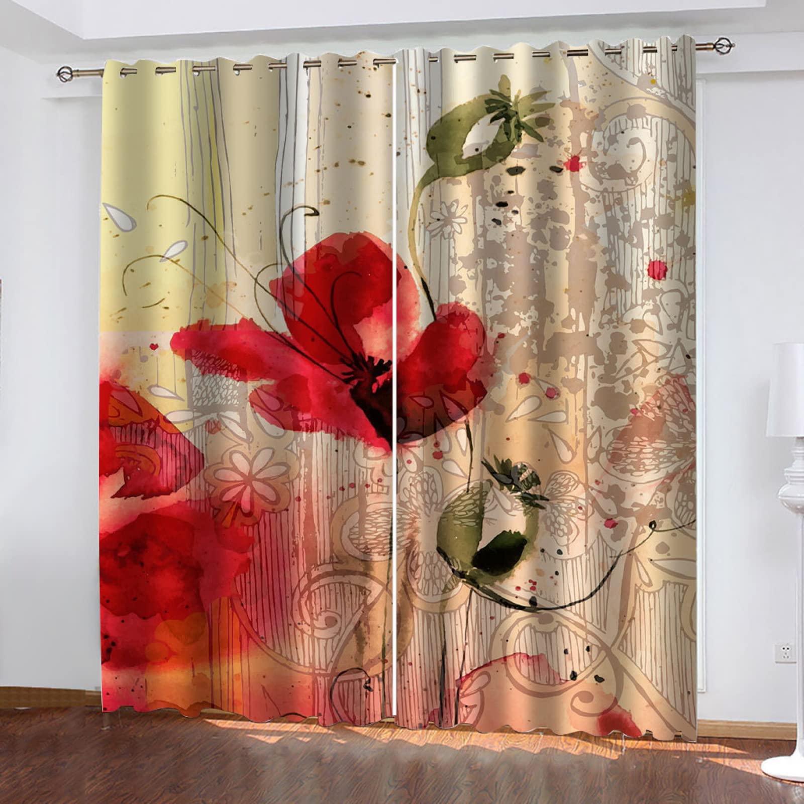 Tende Oscuranti Camera Letto 3D 2 Pezzi 180x250cm | Paesaggio Floreale Vicolo, Termiche Con Stampa