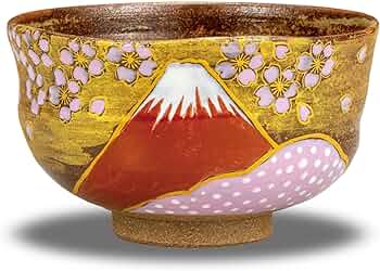 Amazon | 和座の蔵 おしゃれ 抹茶碗 陶器 九谷焼 抹茶茶碗 金雲桜富士