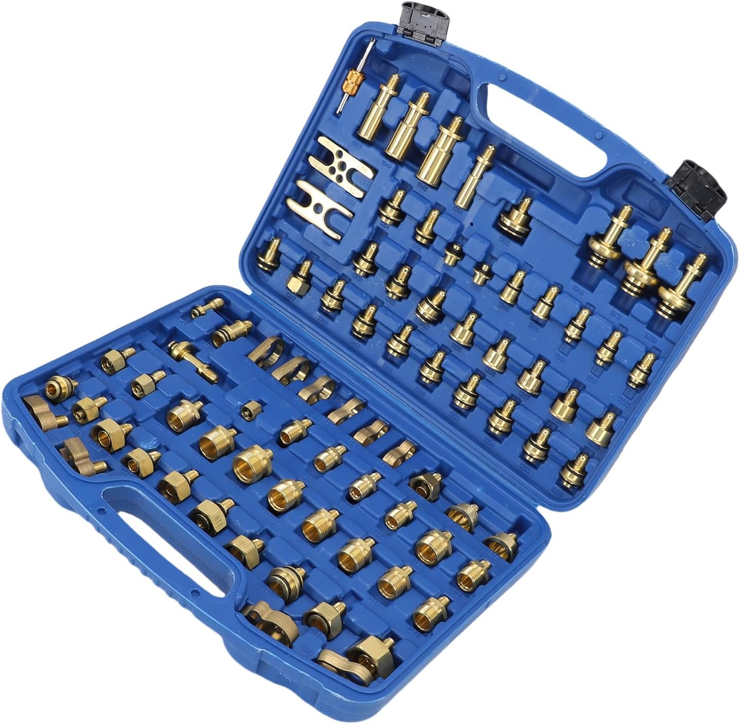 Keenso 81PCS Automotive Air Conditioning Leak Test Kit, Brass AC Leak Detector Tool Professional AC Connector Repair Tools, with Sturdy Storage, for Car Systems Maintenance and