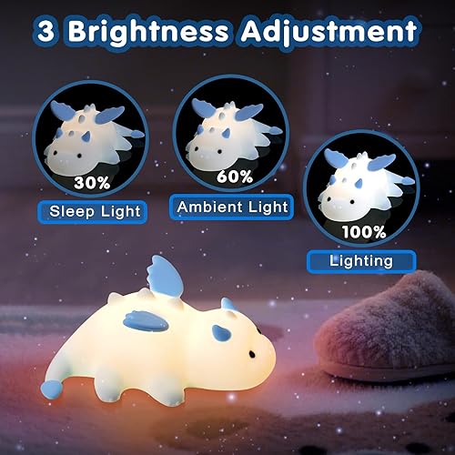 Miniatura 3 de Linda luz nocturna para niños con diseño de dragón para bebés, linda lámpara de silicona suave de 3 niveles regulable, cambiante, recargable, para