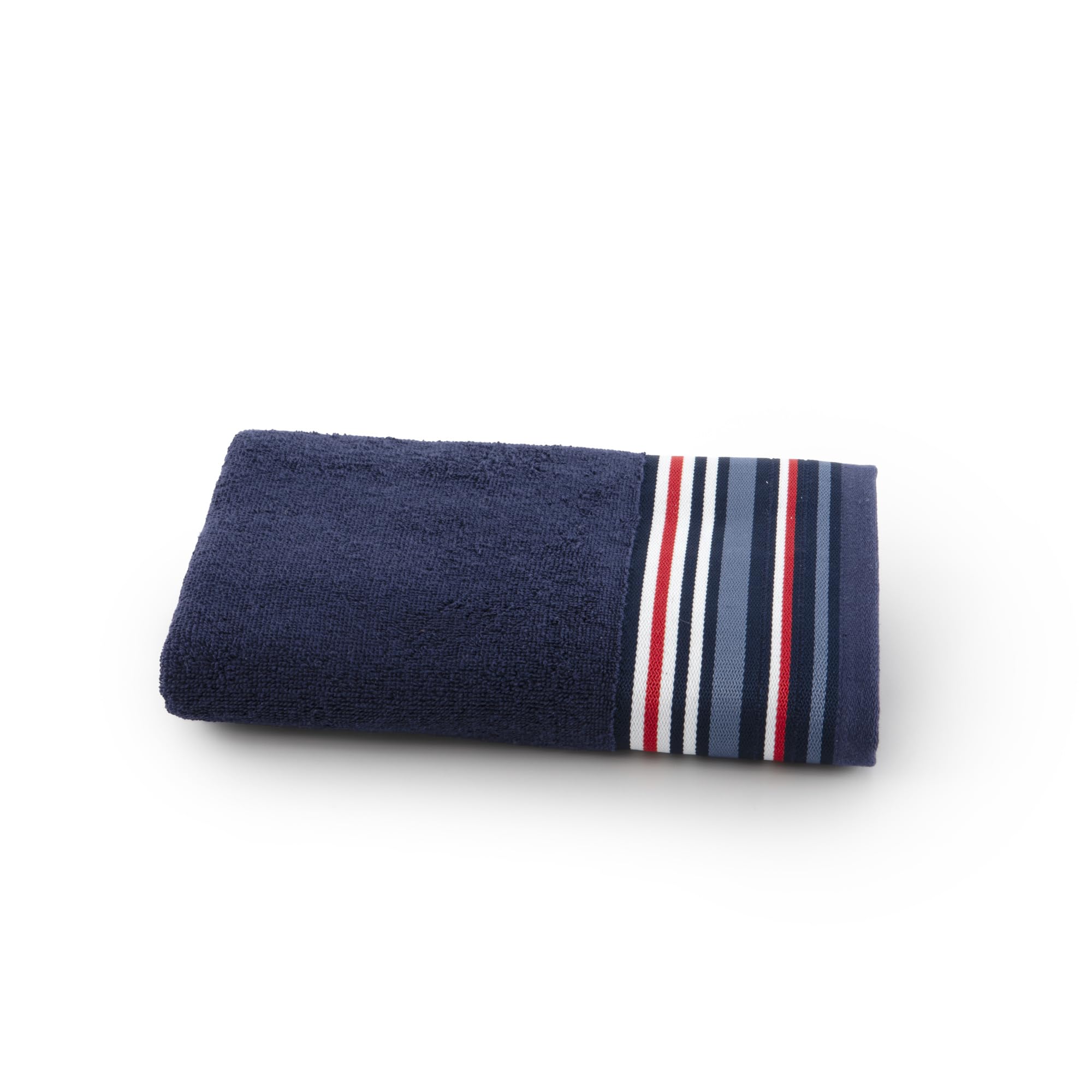 Tommy Hilfiger - Asciugamano da bagno, blu navy, spugna boucle, 480 g/m², 100% cotone, bordo tessuto a righe, leggero e assorbente