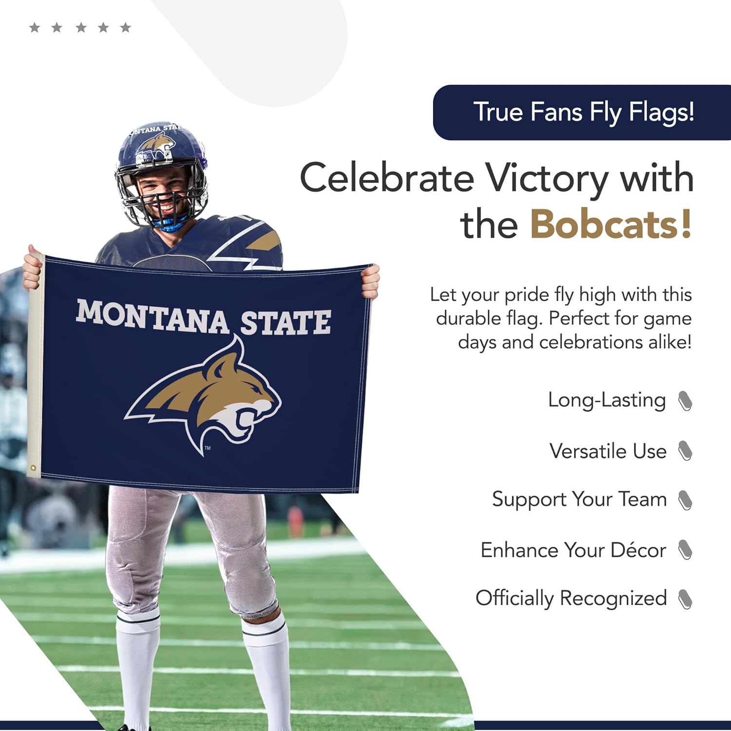 Montana State Bobcats College Sports Printed Flag - NCAA Licensed - Nylon - School Banner (Blue, White, Gold) (2' x 3') - Image 5