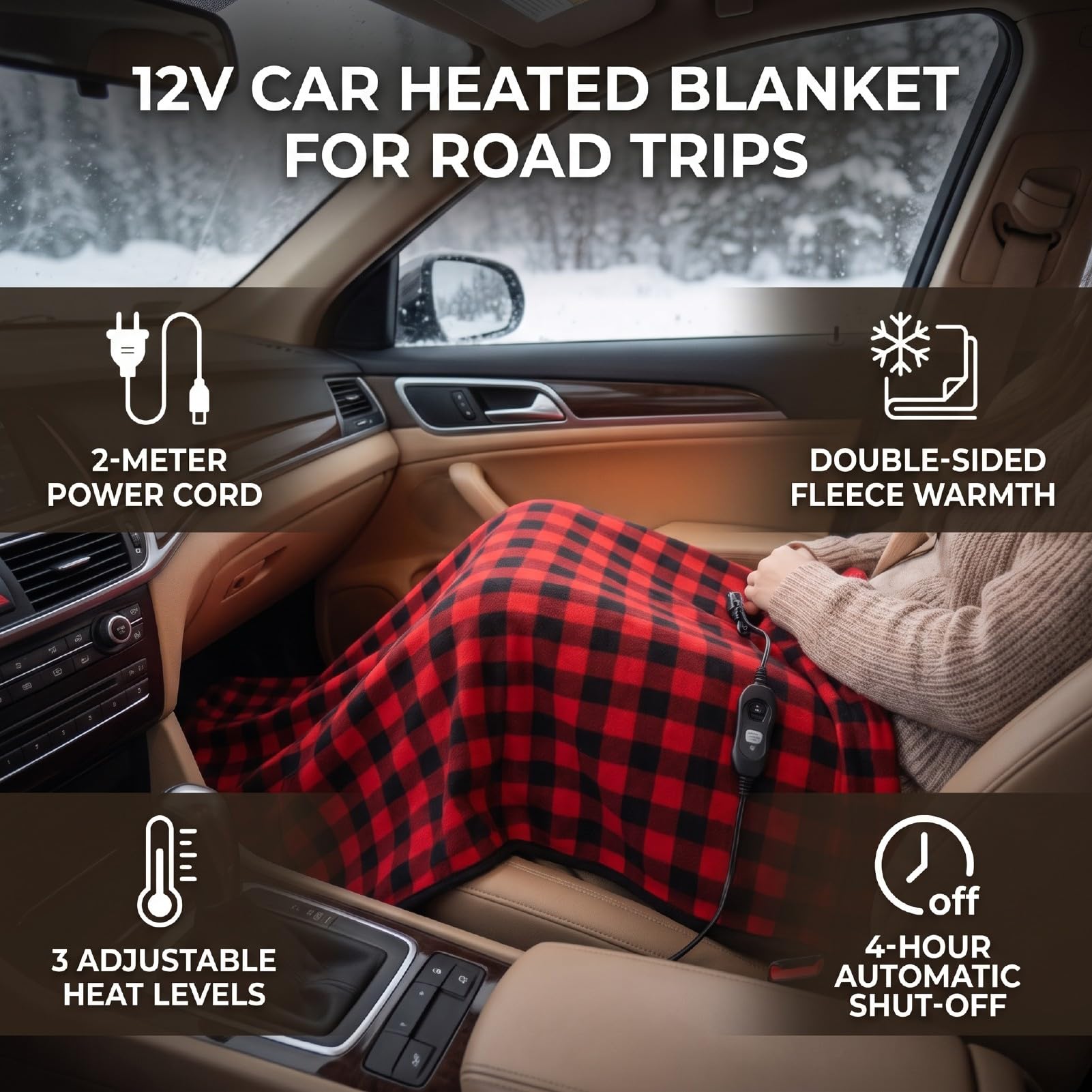 AMONIDA Manta Eléctrica para Coche, Vellón Ajustable