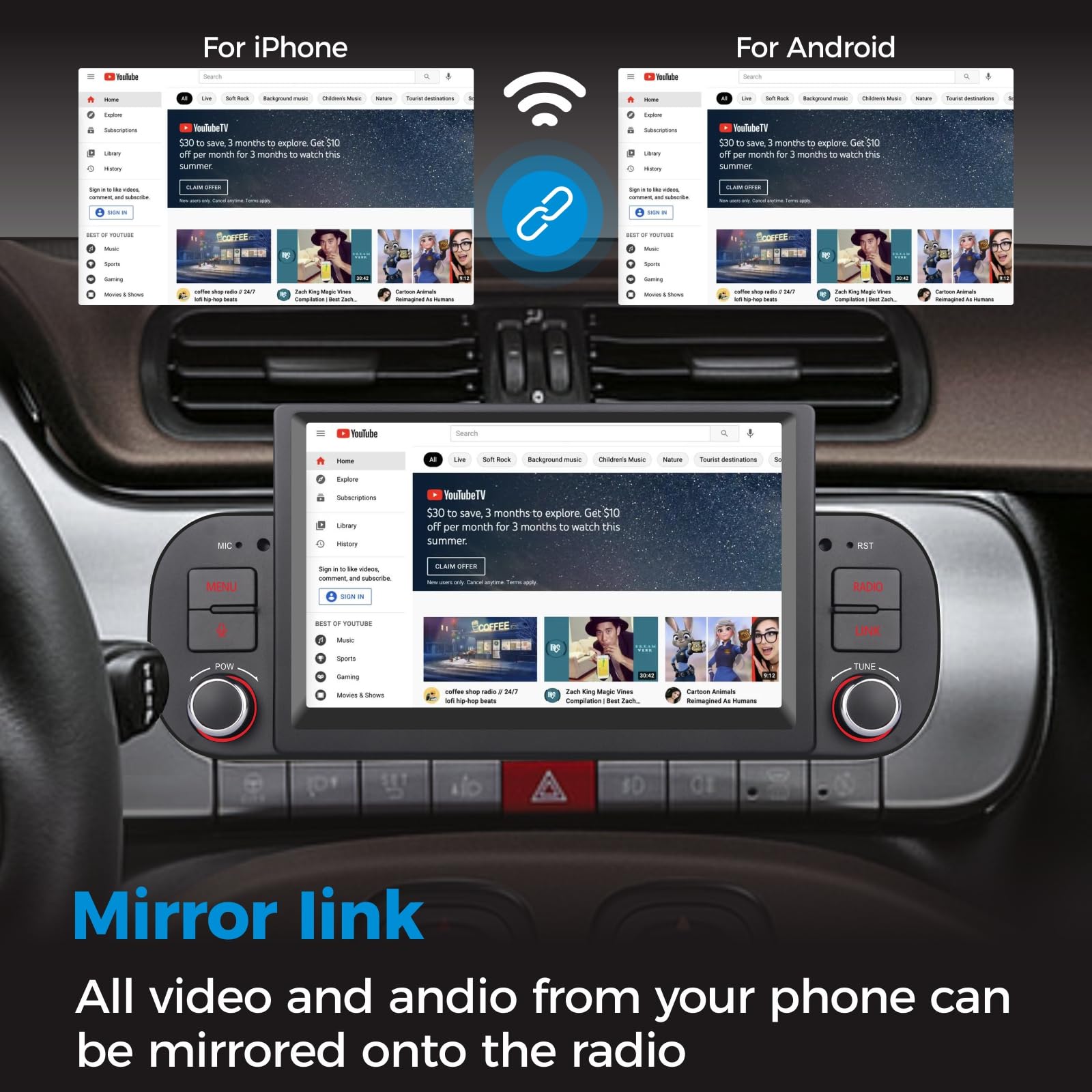 Android 13 Autoradio 7 Inch Touchscreen 8-Core Voor FIAT Panda 2013-2020 WiFi Draadloze Android Auto Met Draadloze Carplay Bluetooth WiFi 4G GPS RDS AM/FM
