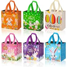 Lanfixilly 6Pcs Easter Gift Bags, Reusable Non-Woven Happy Easter Egg Hunt party Wrapping Tote Bags with Handles for Kids Party Favor Supplies