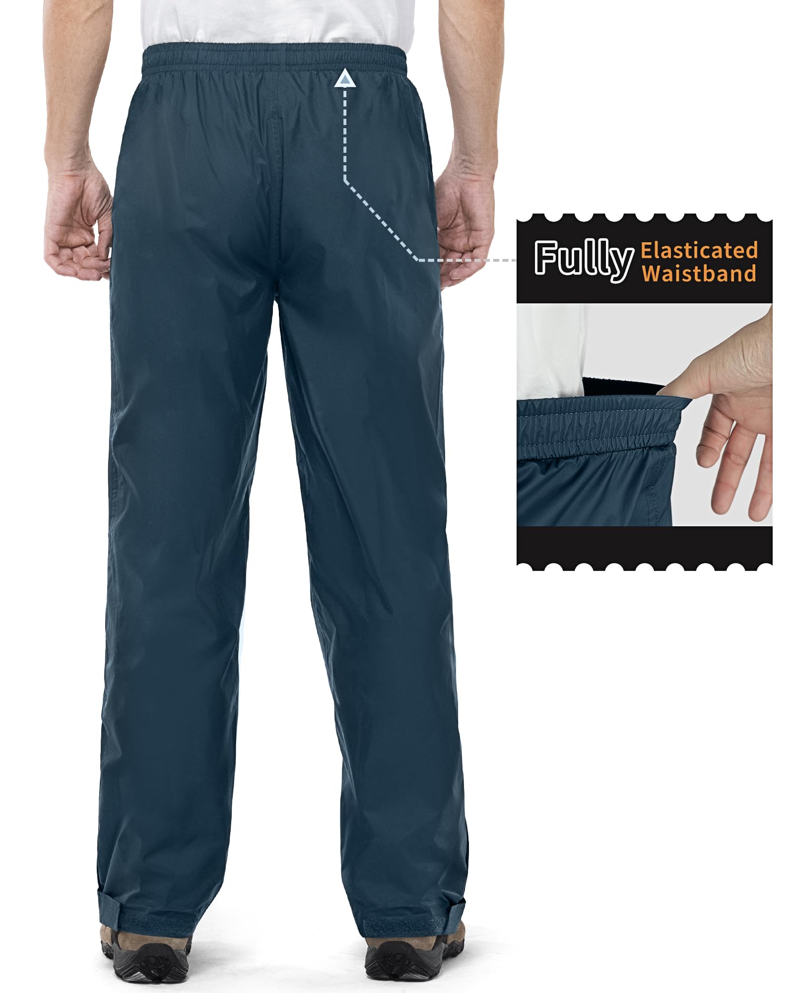 Outdoor Ventures Pantalones de lluvia para hombre, para bicicleta, impermeables, transpirables, resistentes al viento, ligeros, plegables