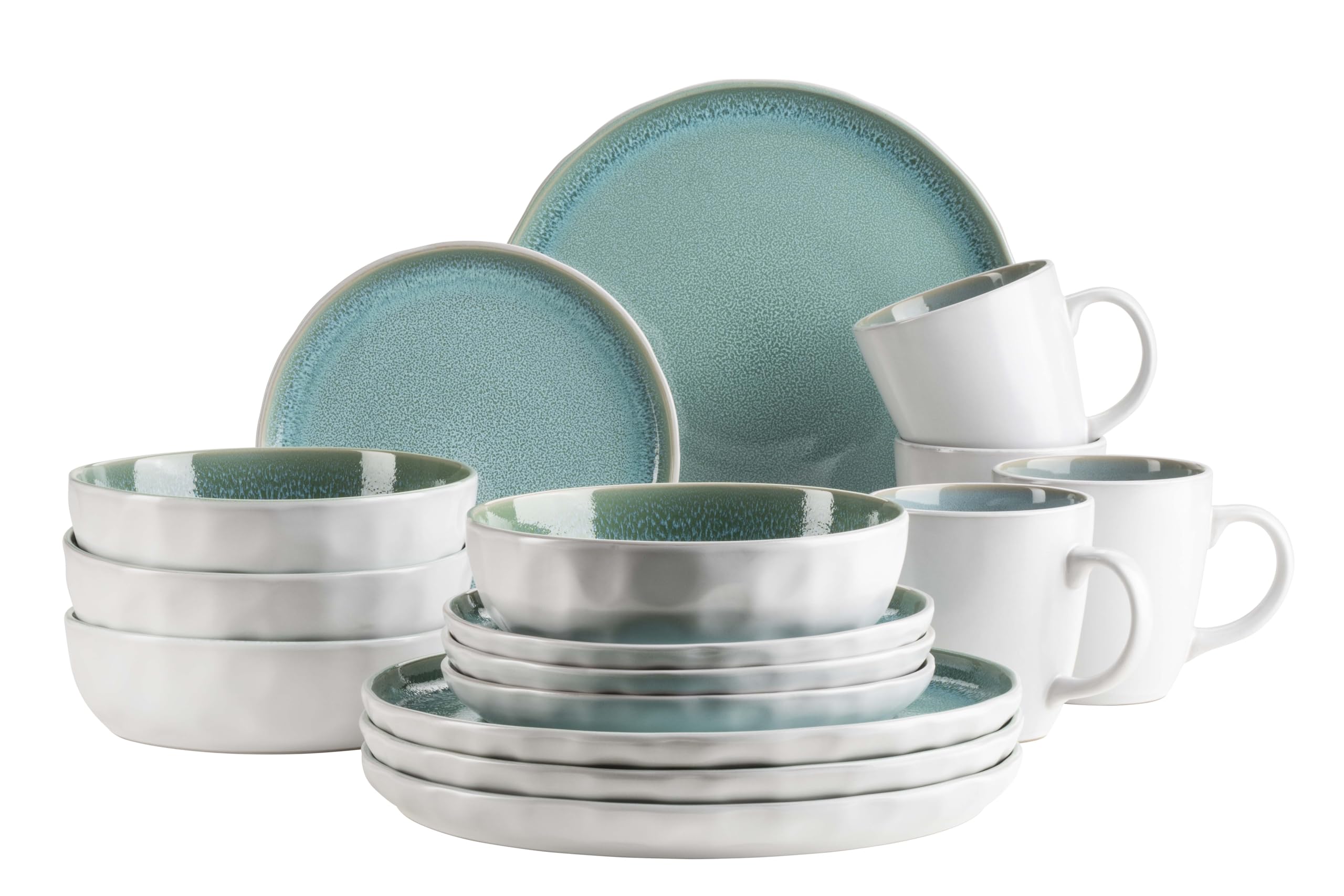 MÄSER Elea Series 16-Piece Crockery Set for 4 People in Vintage Look, Turquoise, Stoneware