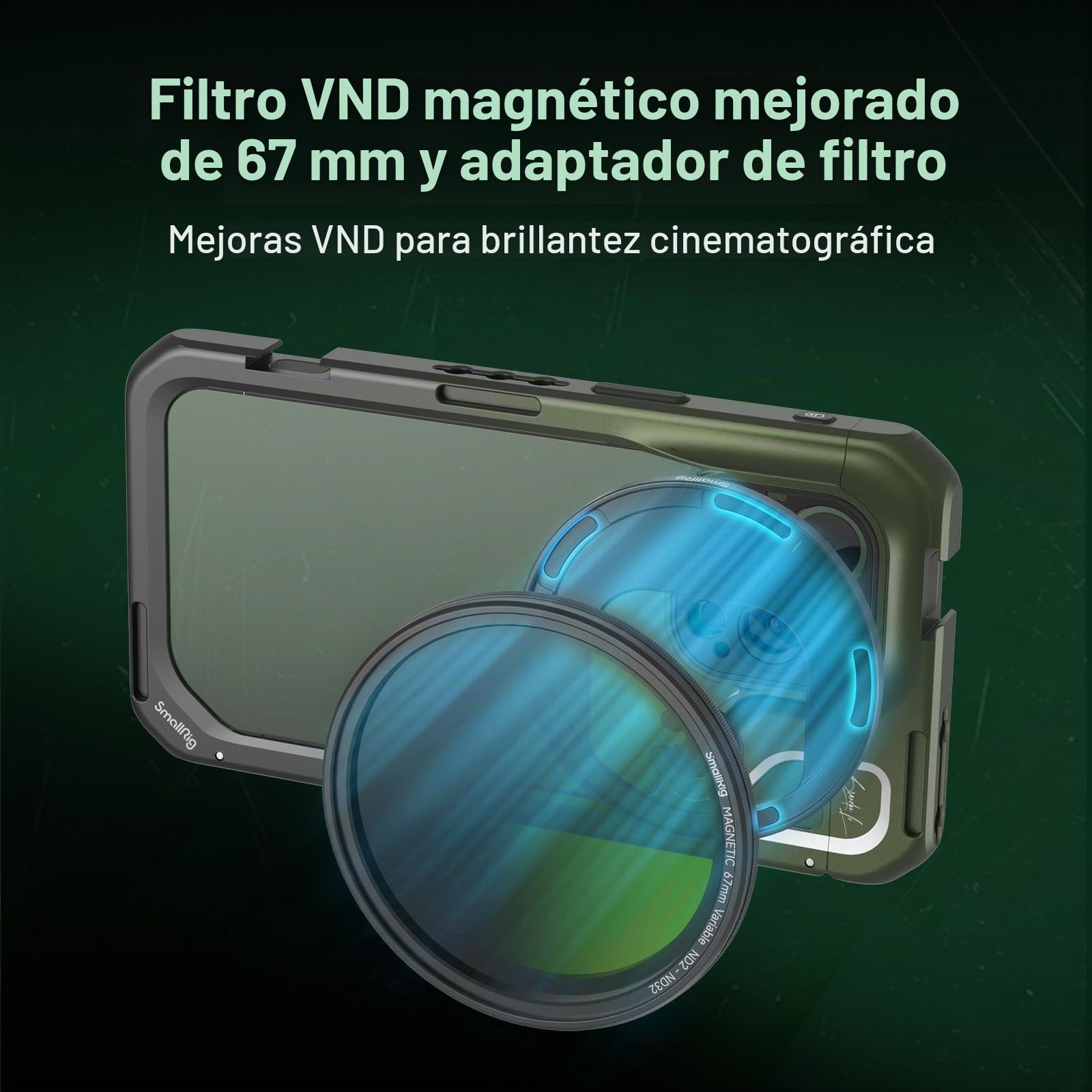 SMALLRIG x Brandon Li Kit de Video Móvil para iPhone 15 Pro MAX con Manijas de Liberación Rápida Inalámbricas, Filtro VND Magnético de 67 mm Mejorado, Adaptador de Filtro de 67 mm - 4407B