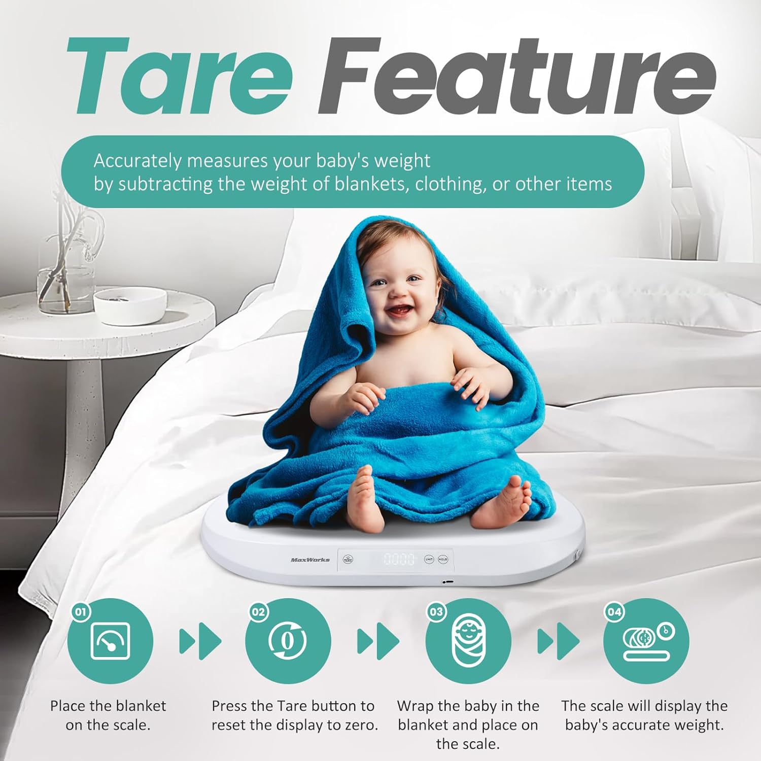 MaxWorks Multi Function Digital Scale 88 lb Capacity Pet Scale for Dogs and Cats Accurate Infant and Toddler Growth Scale Shipping Scale with Backlit Display and Tare Function (51075)