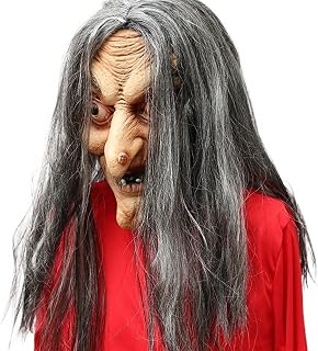 Witch Mask, Horror Witch Mask with Hair Halloween Old Women Scary Latex Witch Mask Cosplay Costume Party Prop (Color : C)