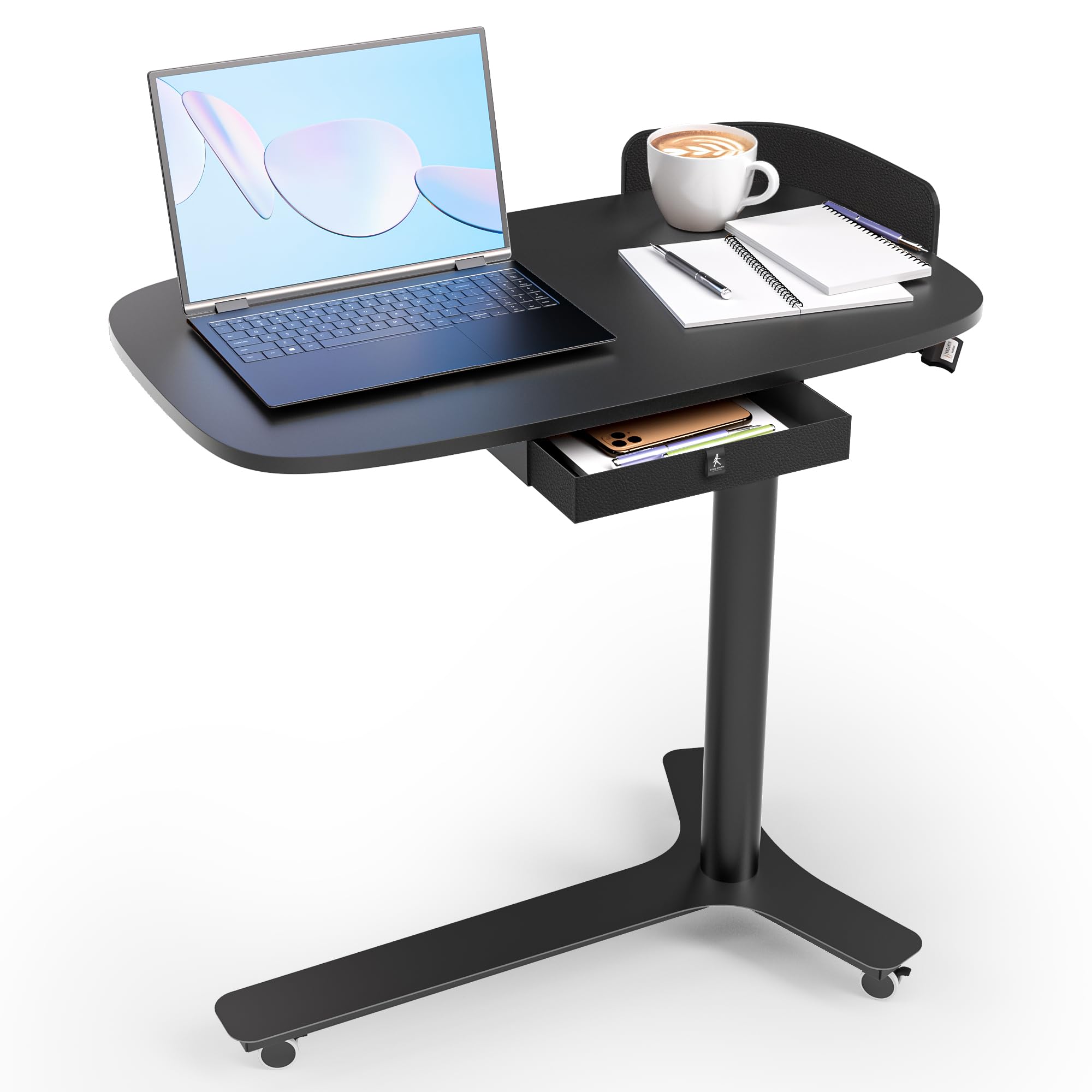 WALKINGDESK Mobiel Bureau met 4 Wielen, In Hoogte Verstelbaar Werkstation, 80 x 40 cm Laptoptafel Sta-Bureau voor Woonkamer en Slaapkamer, Mobiele Hoge Tafel, Zwart Walnoot