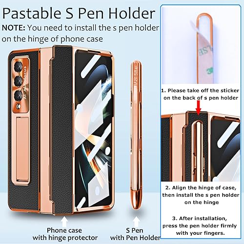 Miniatura 2 de Funda para Samsung Galaxy Z Fold 4 con S Pen y soporte para bolígrafo pegable, diseño de una sola pieza Z Fold 4 con protección de bisagra,