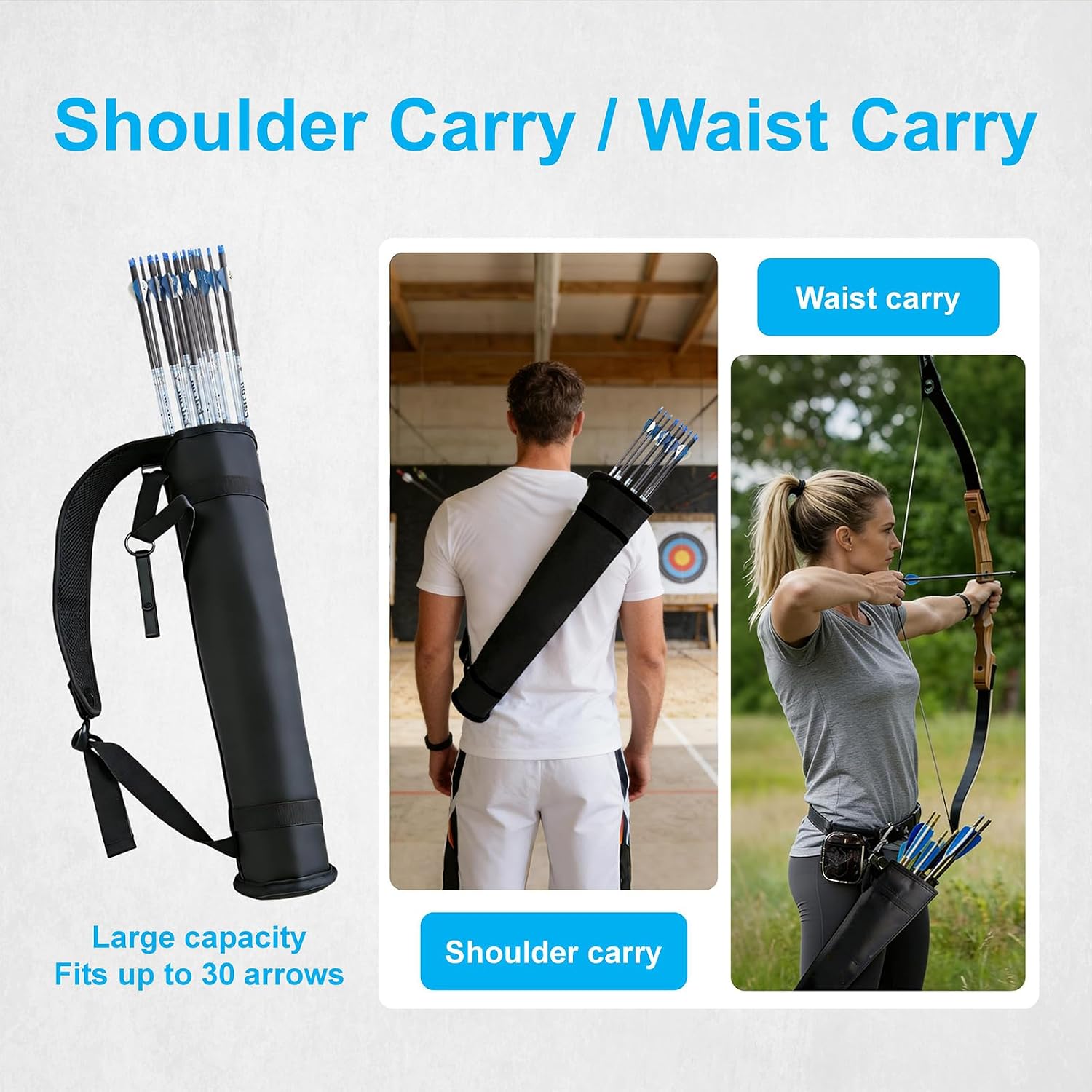 Arrow Quiver, Archery Arrow Holder & Back Hip Quivers for Arrows, Adjustable Archery Equipment for Recurve & Compound Bow Target Practice and Hunting Accessories, Elegant Black