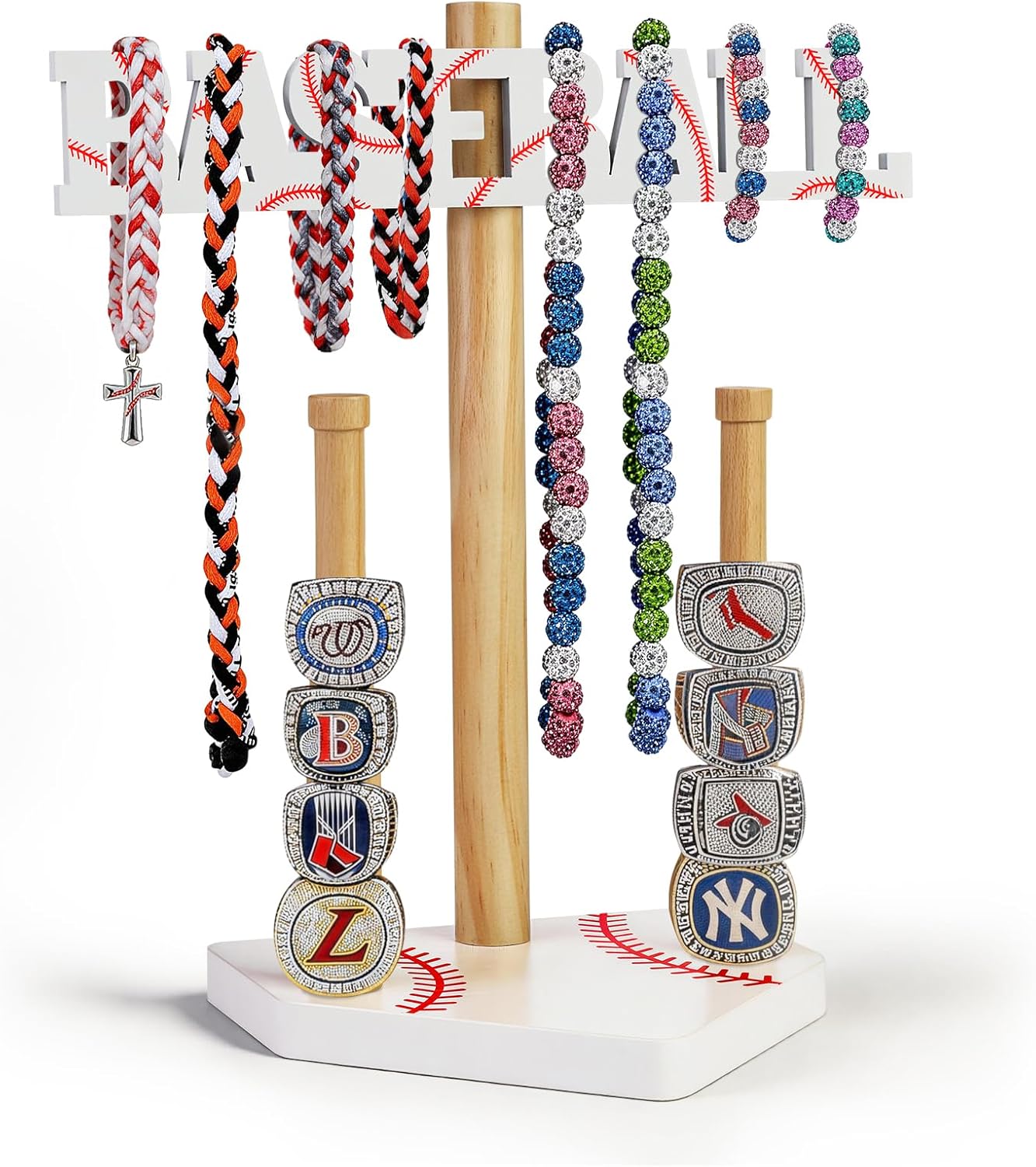 Baseball Ice cream Drip Necklace Holder, Wooden Magnetic BASEBALL Letter Sign, Championship Ring Holder and Jewelry Organizer, Sports Decor Gift for Players, Coaches, Baseball Moms and Fans