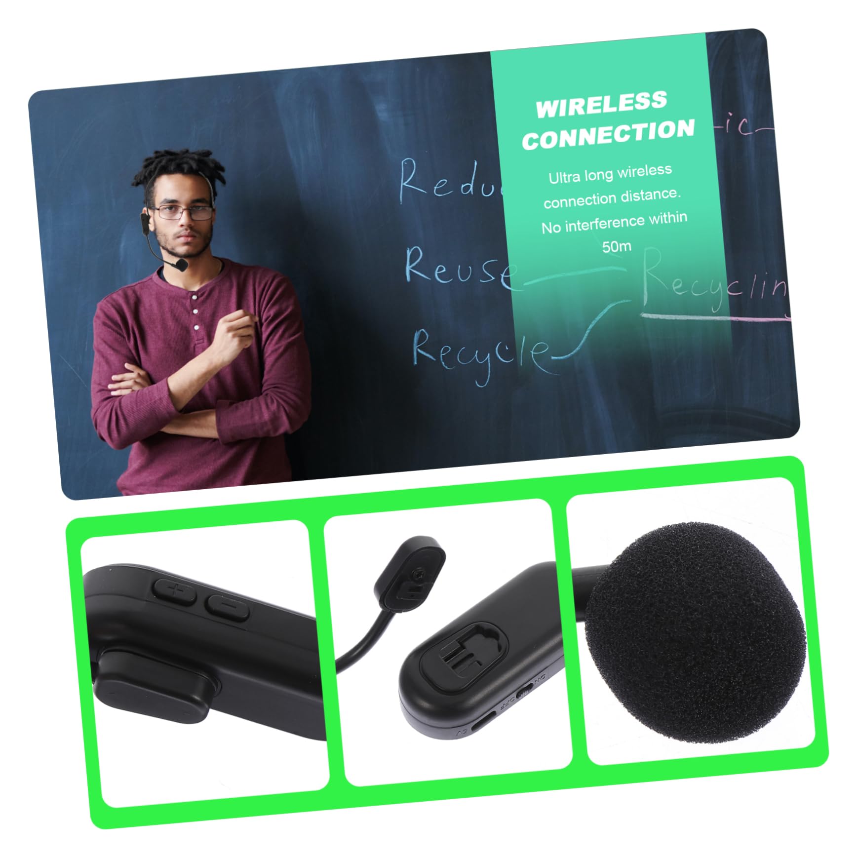 Toddmomy Micrófono Inalámbrico UHF De Diadema Negro Conector 3,5 Mm y Adaptador 6,35 Mm, Gancho para Oreja, para Amplificador De Voz y Uso Portátil