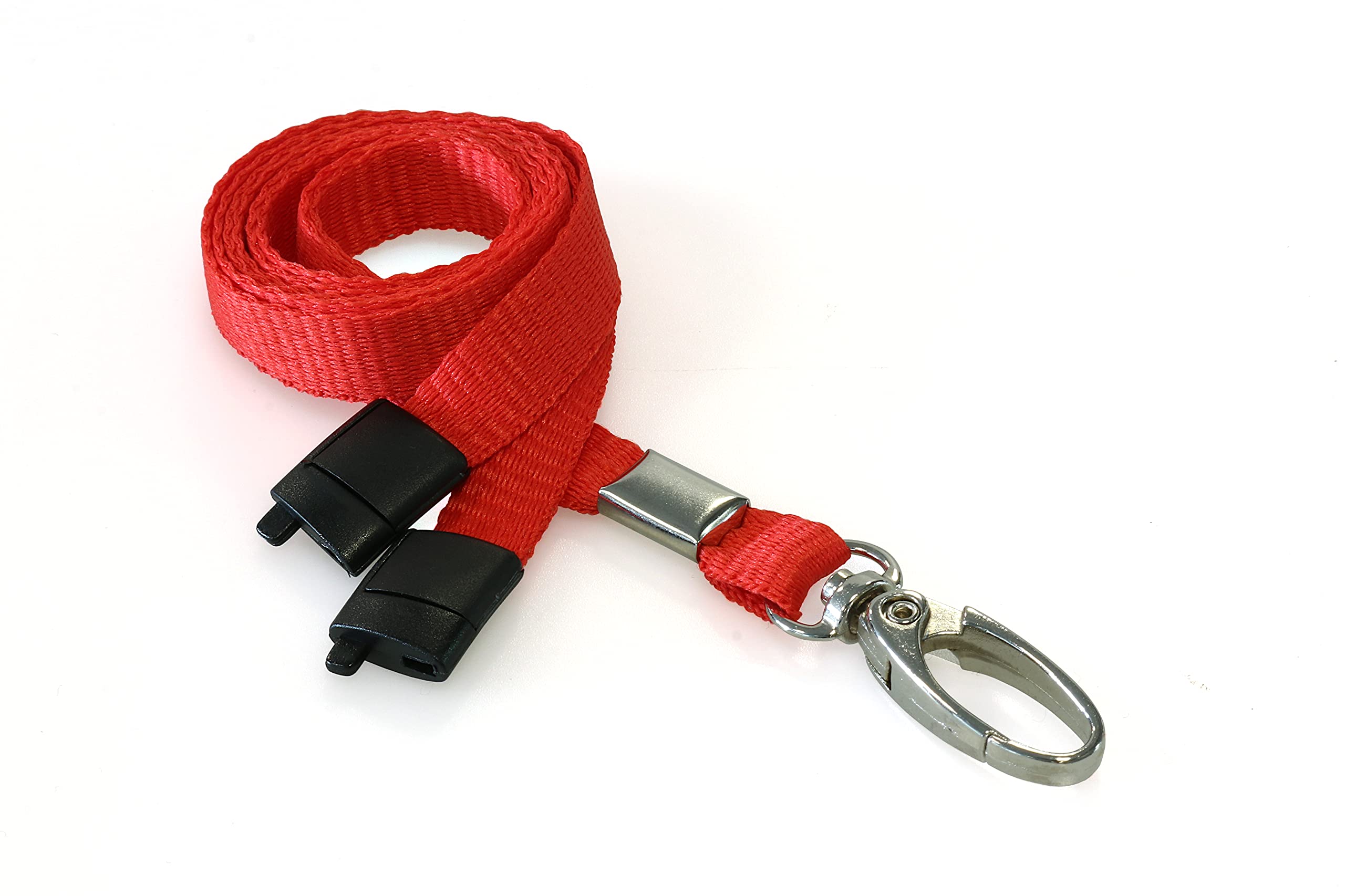 EasyBadge100 x Red Lanyards for ID Badges with Safety Breakaways and Metal Lobster Clips | Crown Systems Lanyard Neck Straps | Lanyards for ID Card Holders | Office Lanyards