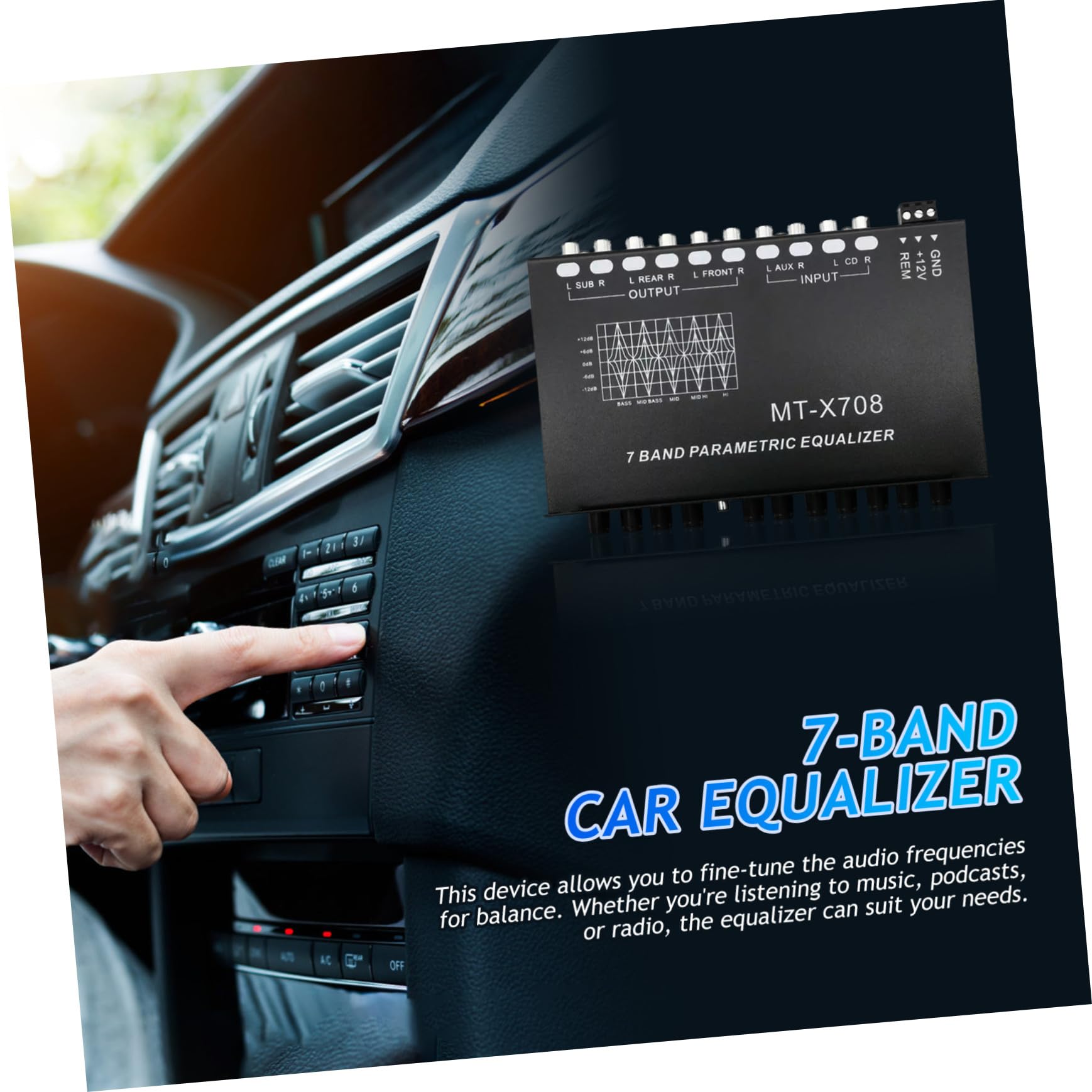 LIFKOME Ecualizador de Coche Diseño Compacto de 7 Bandas y Estructura Metálica Mejora la Calidad de Sonido en Sistemas de Audio para Automóvil