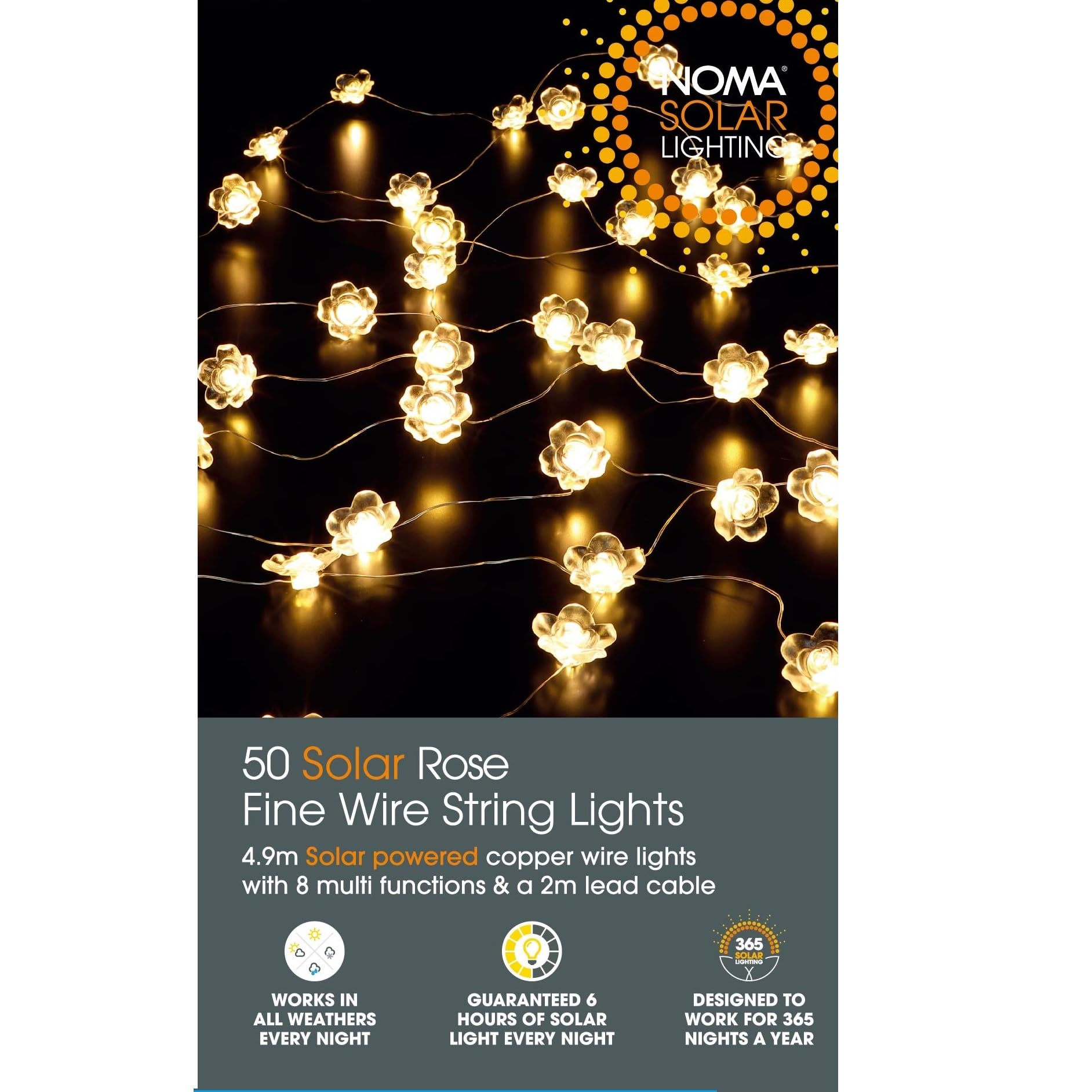 Noma Solar Fine Wire Lights, 50 Warm White Rose LED's