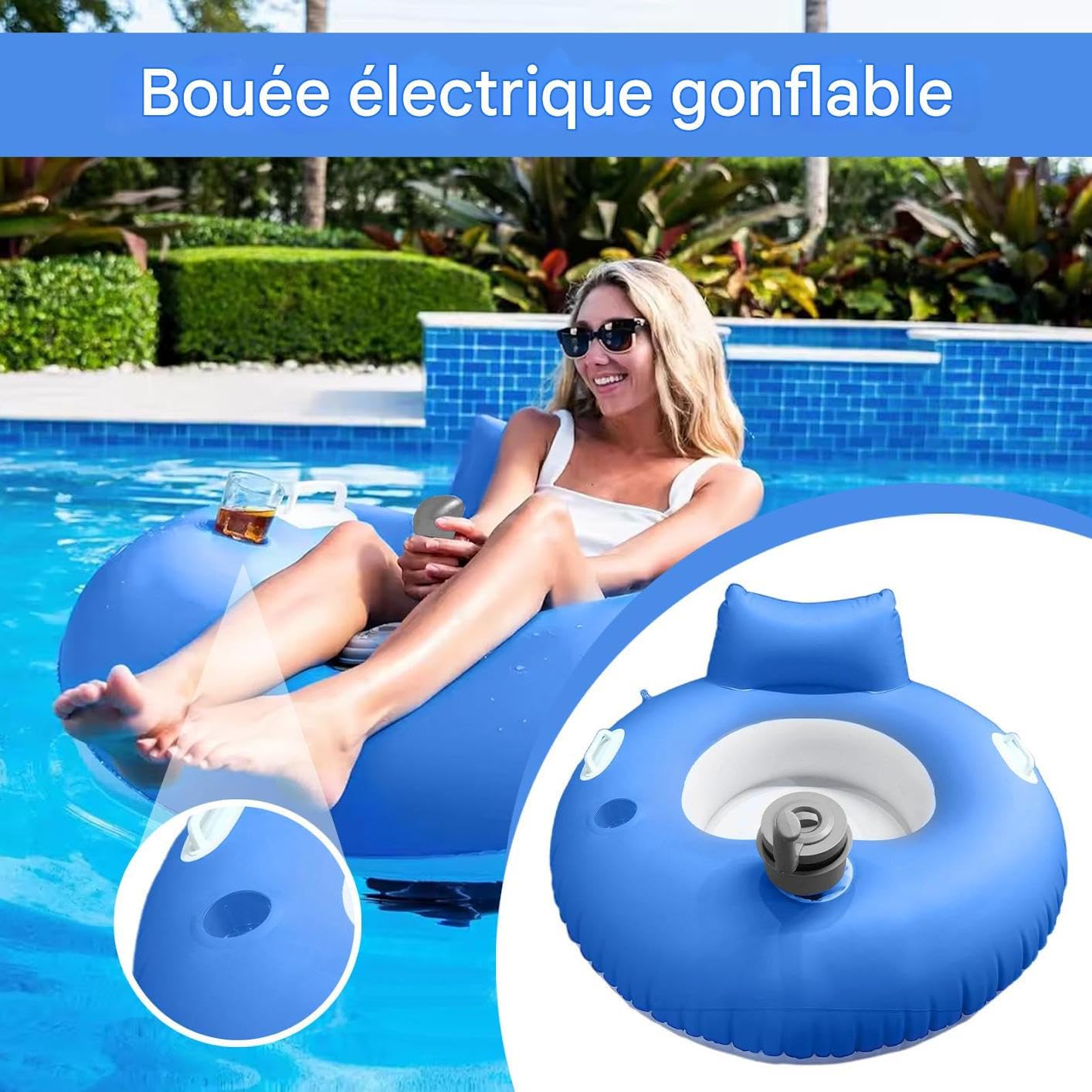 Flotadores de piscina motorizados – Plataforma flotante inflable para la relajación – Colchón flotante de descanso cómodo para río, lago, playa de verano para mujeres y hombres, bronceado, relajación