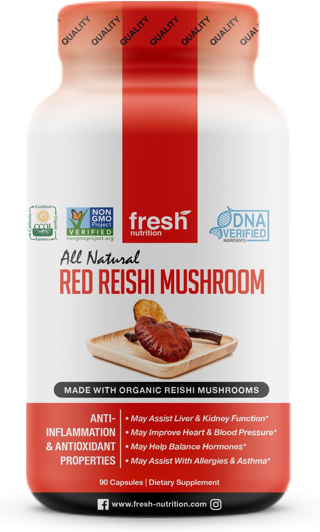 Organic Reishi Mushroom Capsules - Rich in Alpha Glucan - Ganoderma Lucidum & Ganoderma Applanatim - Third Party Tested - 90 Capsules/Pills