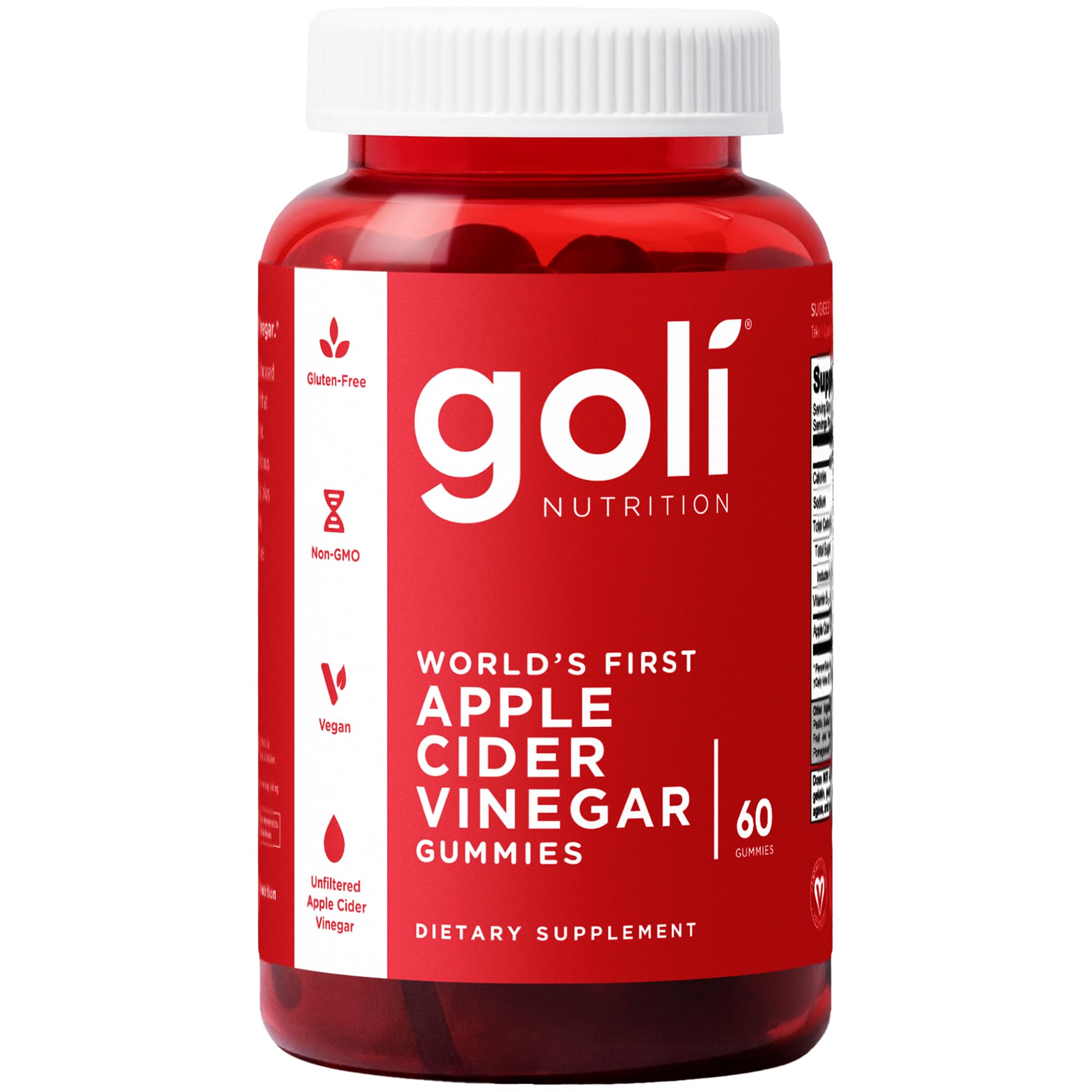 Goli Apple Cider Vinegar Gummy Vitamins - 60 Count - Vitamin B12, Gelatin-Free, Gluten-Free, Vegan & Non-GMO
