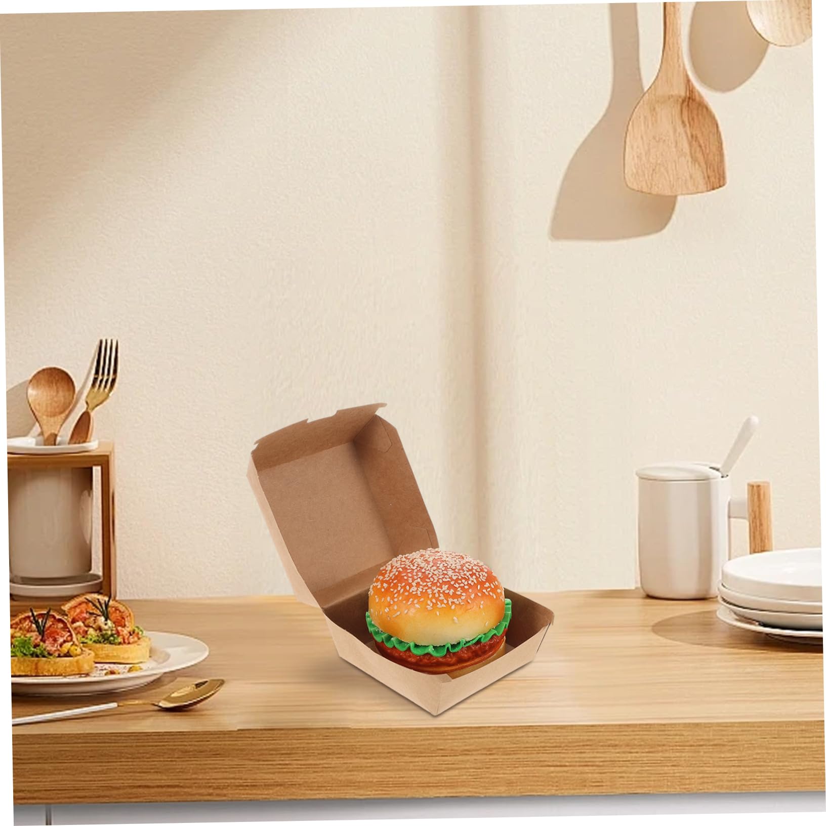 Hemobllo Scatole per Hamburger da Asporto 30 Pezzi in Carta Kraft, Resistenti al Grasso, per Panini, Snack e Picnic