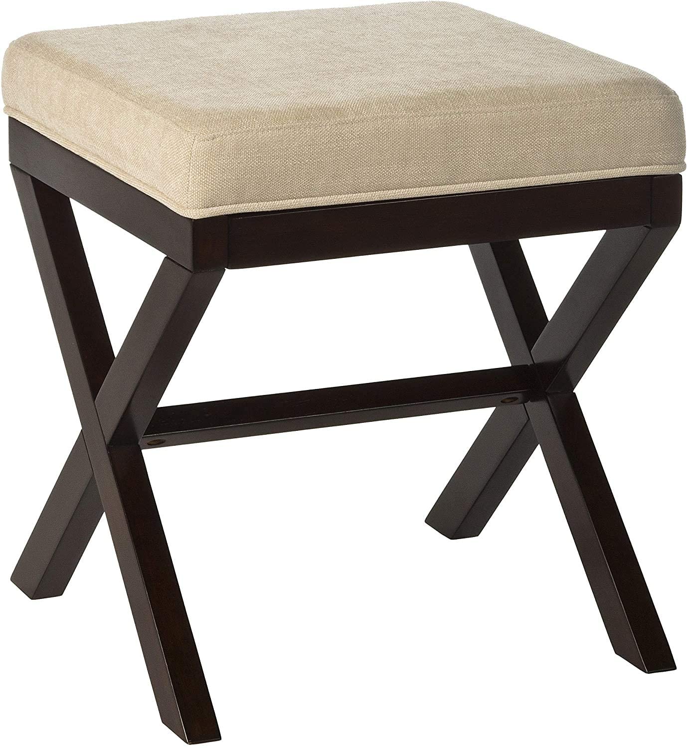 INDIAN DECOR. 45961 Vanity Bench, Beige Linen and Black Color Metal Dressing Table Stool, Bench, Make up Bench, Bedroom Bench, Make Table Bench with Beige Cushion