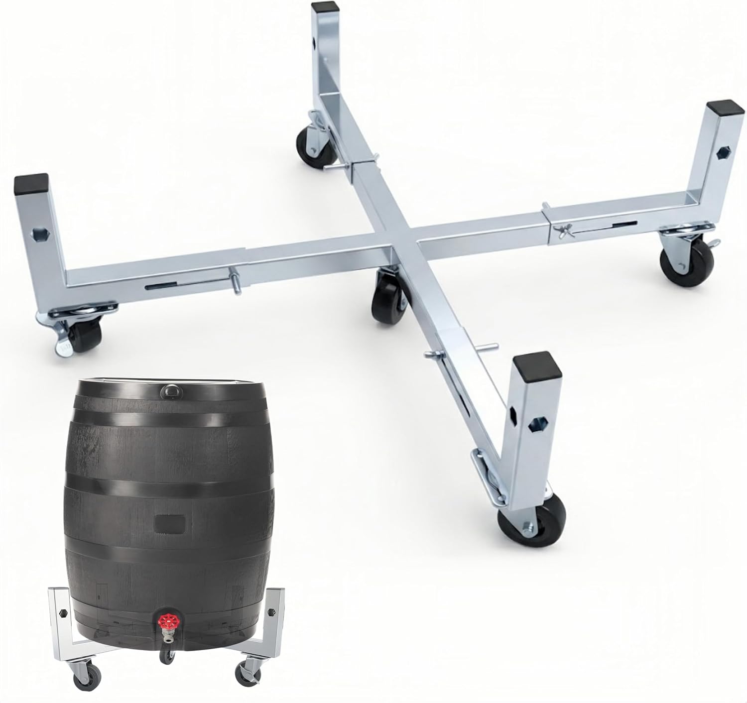 Movable Rain Barrel Stand with Wheels, Fits 45-55 Gallon Barrels