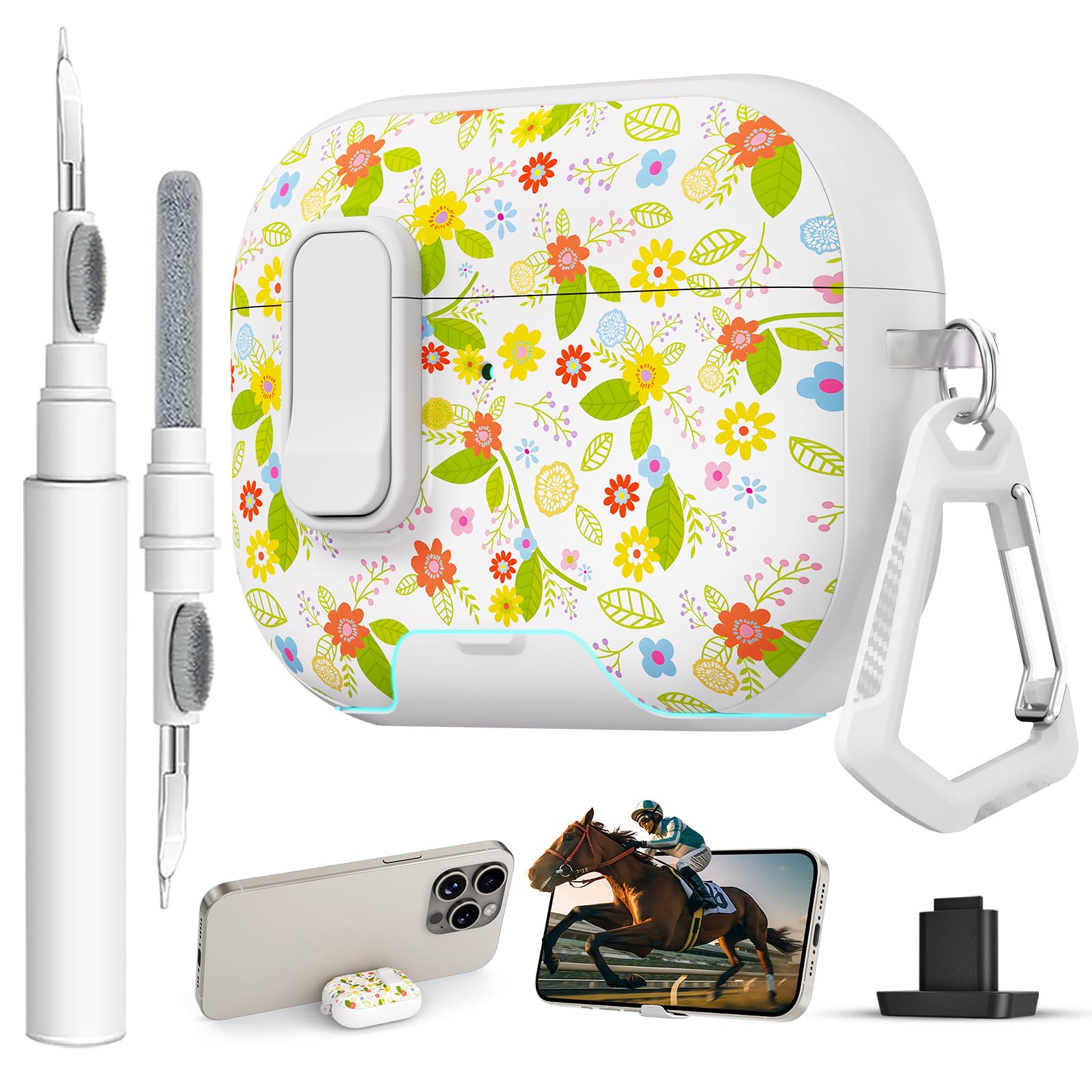 for AirPods Pro 3 Case with Lock &amp; Phone Stand,Cute Floral Pattern Style