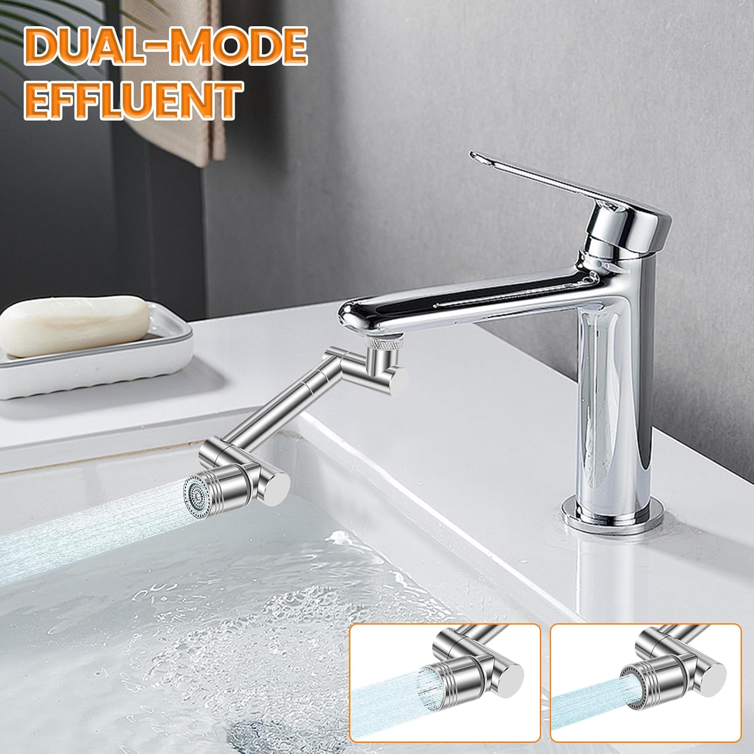 2Pcs 1440° Swivel Faucet Extender, 2 Mode Sink Water Faucet Aerator Extension, Kitchen Sink Faucet Robotic Arm, Splash Water Filter, Rotating Extension Filter Replacement Attachment for Bathroom