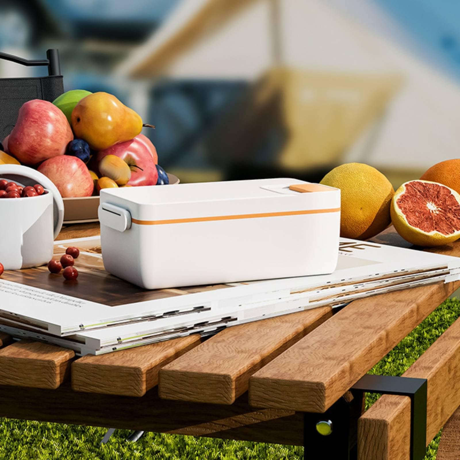 Baoblaze Scaldavivande Elettrico Portatile Contenitore Pranzo Scatola Pasto Riscaldabile con Interno in Acciaio 304 E Trasporto Compatto Adatto per Studenti Autisti Pausa Ufficio, Beige, Esagonale