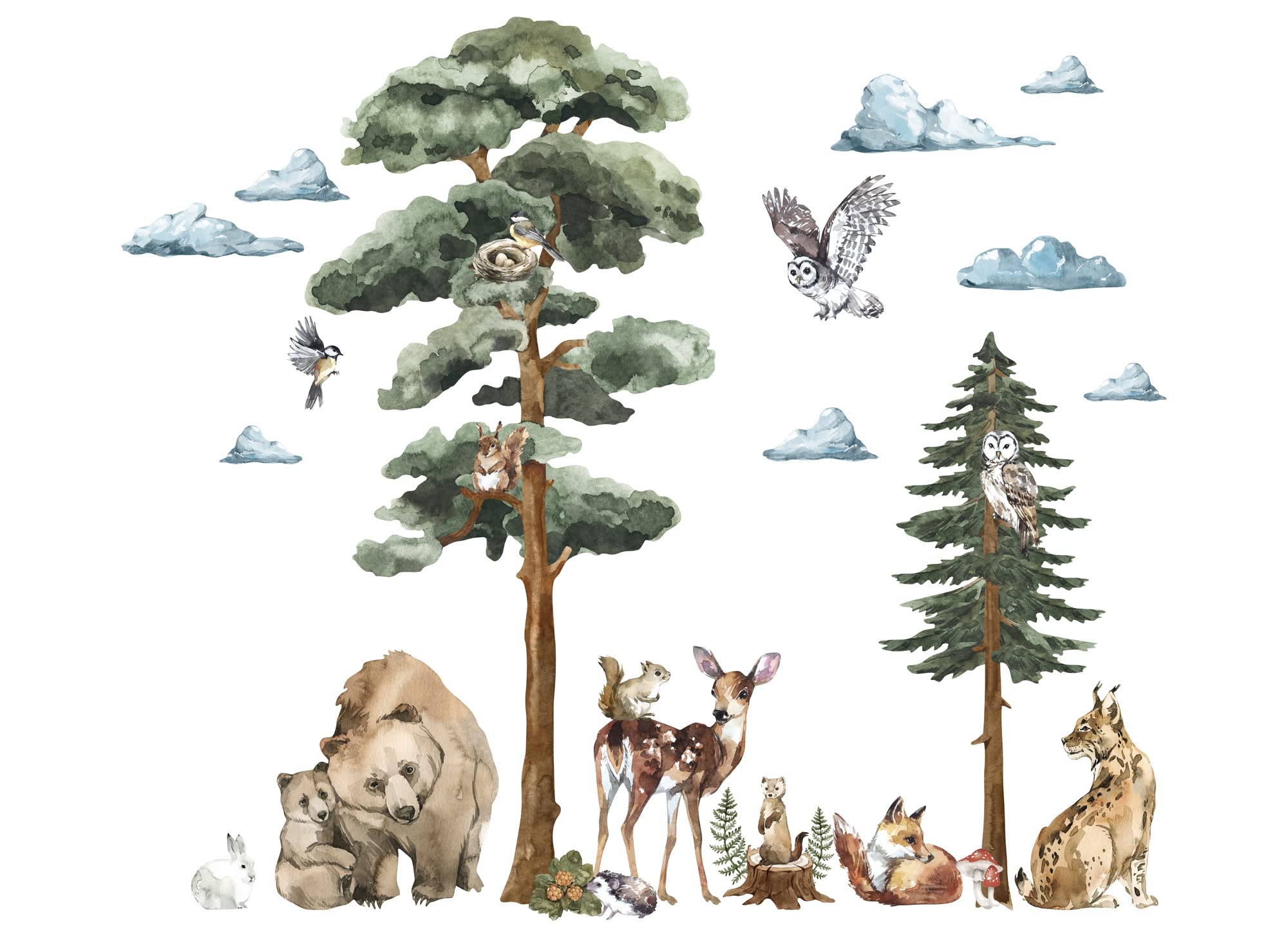 FOREST MYSTERY L | Adesivo da parete con animali della foresta | Adesivo da parete per cameretta dei bambini | decorazione da parete per camera dei bambini | decorazione da parete per