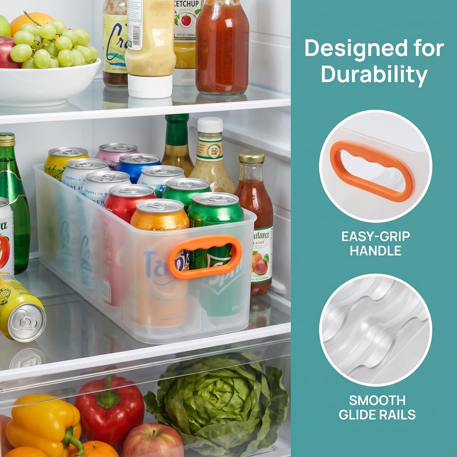 Veemoon 3pcs Refrigerator Soda Can Organizer with Handle Portable Cooler Drink Can Storage Holder Fridge Shelf Beer Jar Rack Reusable Plastic Beverage Bottle Dispenser for Home Office Party Supply