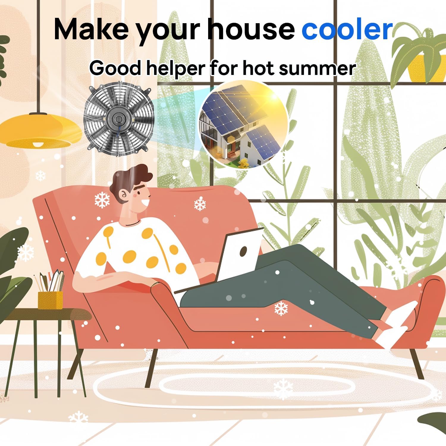 ECO-WORTHY Solar Powered Fan+100W Solar Panel with Pair of 16ft Solar Cable for Chicken Coops, Attic, Greenhouse - DELIVERY in 2 PARCELS