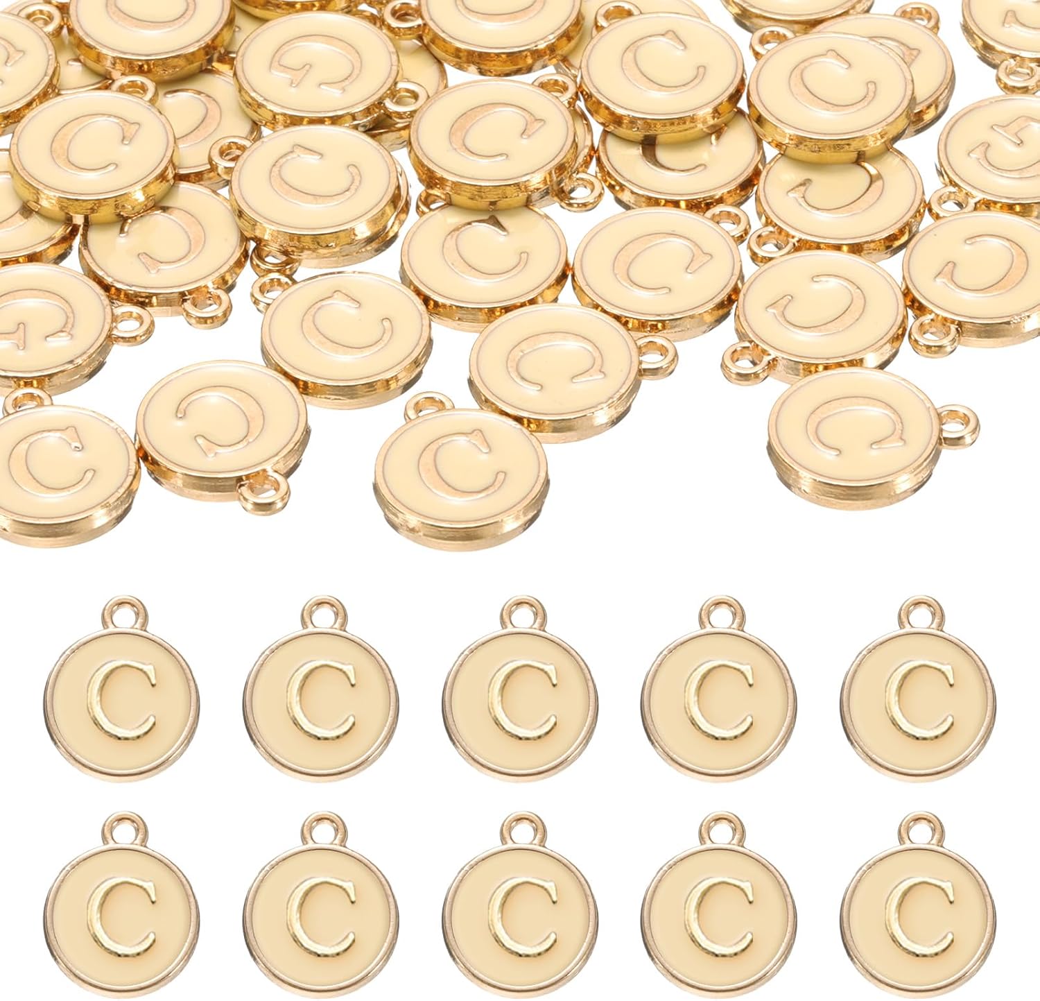 uxcell 52pcs Letter Charm, Enamel Letter Pendants, Alphabet C Pendants Double Sided Beads Charm for DIY Bracelet Necklace Pendants Earring Jewelry, Champagne Gold