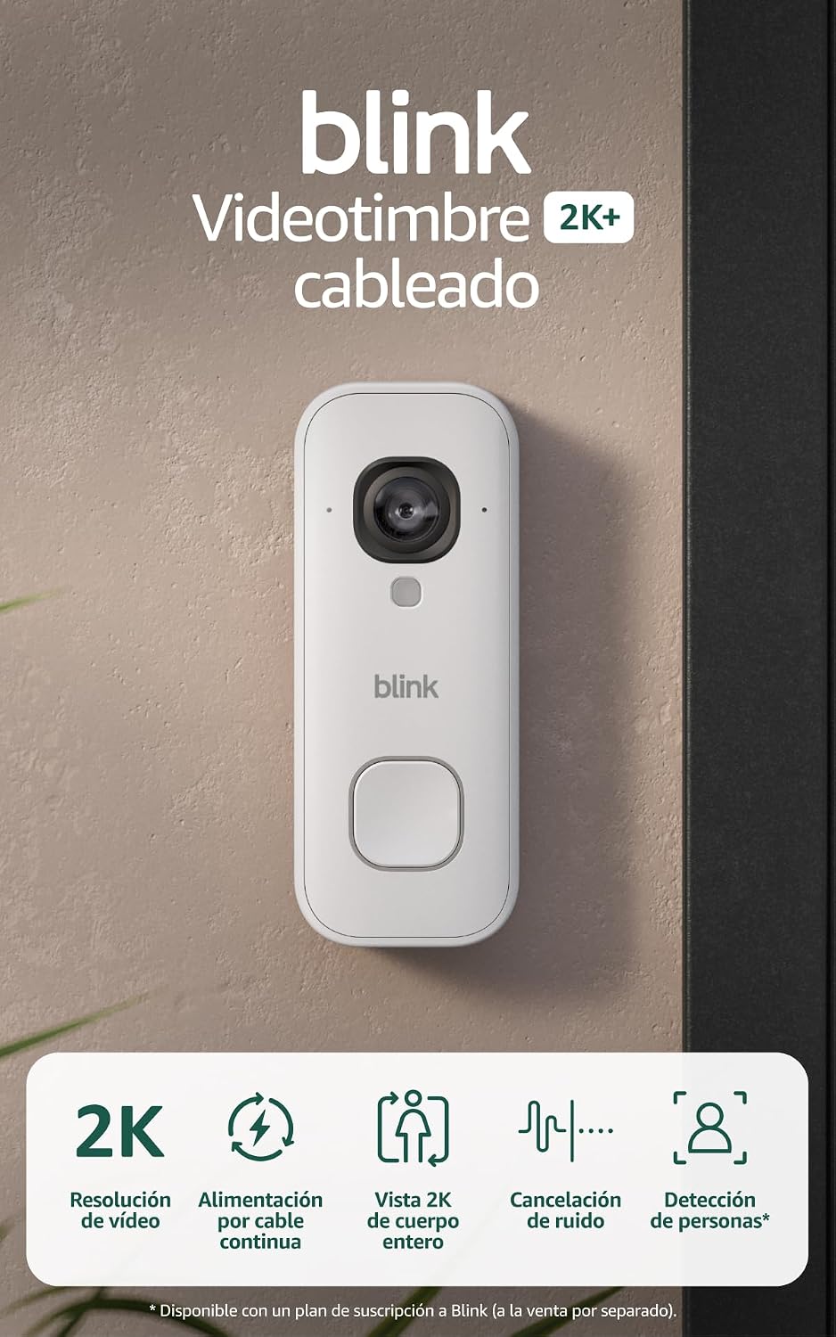 Blink Videotimbre cableado 2K+ (últ. generación) + campanilla Blink | Cuerpo entero | Audio mejorado | Resistente a la intemperie IP65 | Prueba gratuita de 30 días a la suscripción de Blink | Blanco