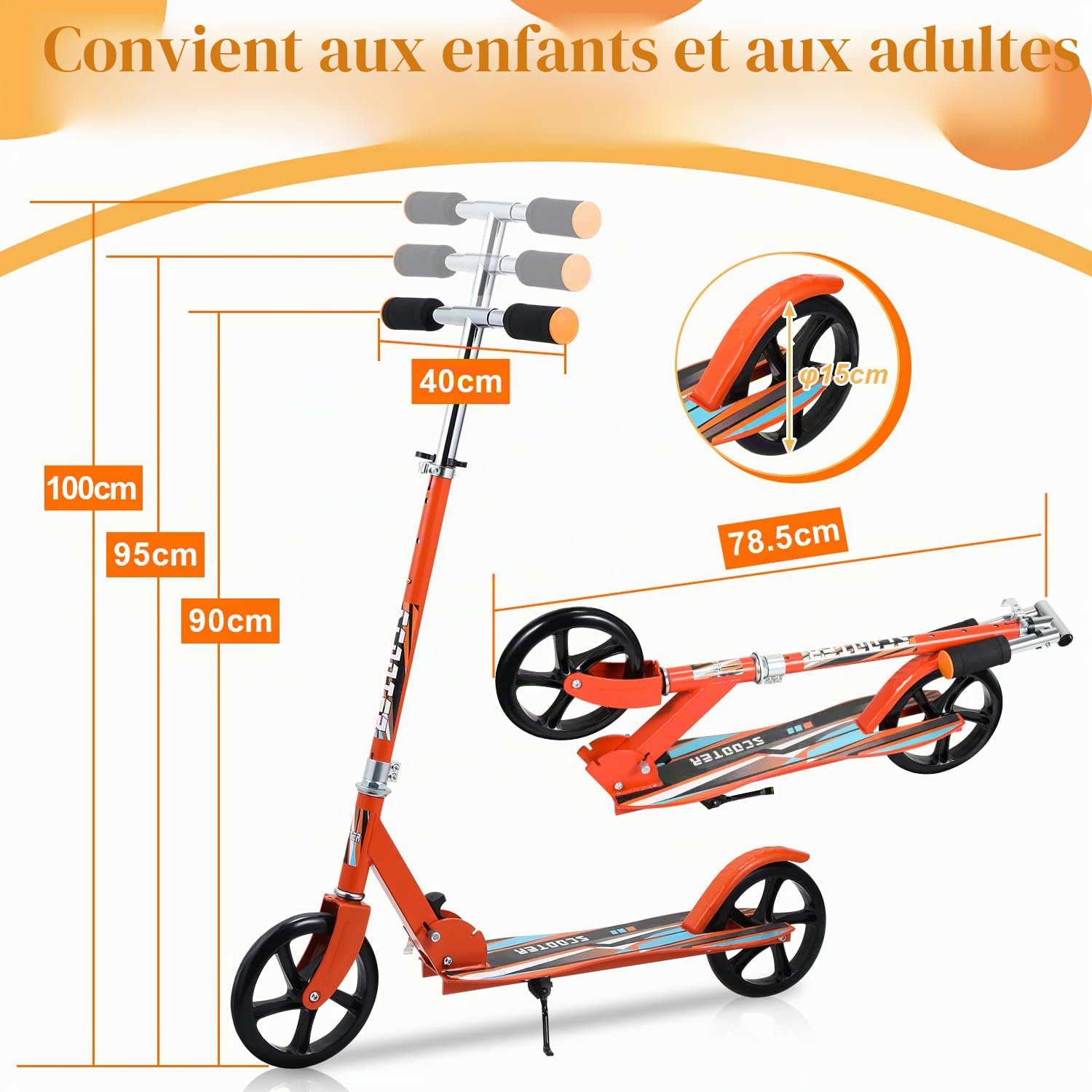 Sonnewelt Trotinette Enfant,Guidon Ajustable,avec bandoulière réglable,jusqu'à 100 kg,Construction Durable,Amortisseur ShockResist Frein