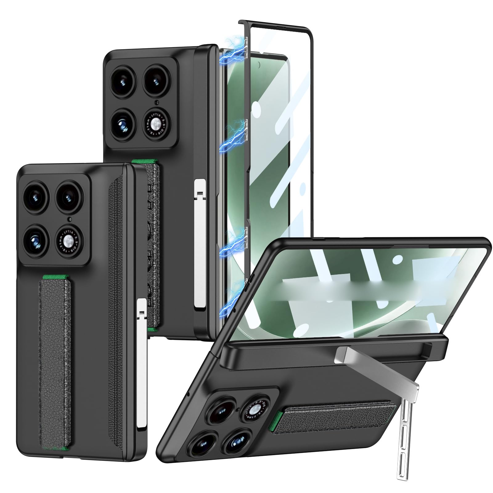 FDUJINH Case for Moto Razr Fold, All -Inclusive Wristband Cover Shockproof Screen Hinge Protector Adjustable Stand Shell,Black,Fold